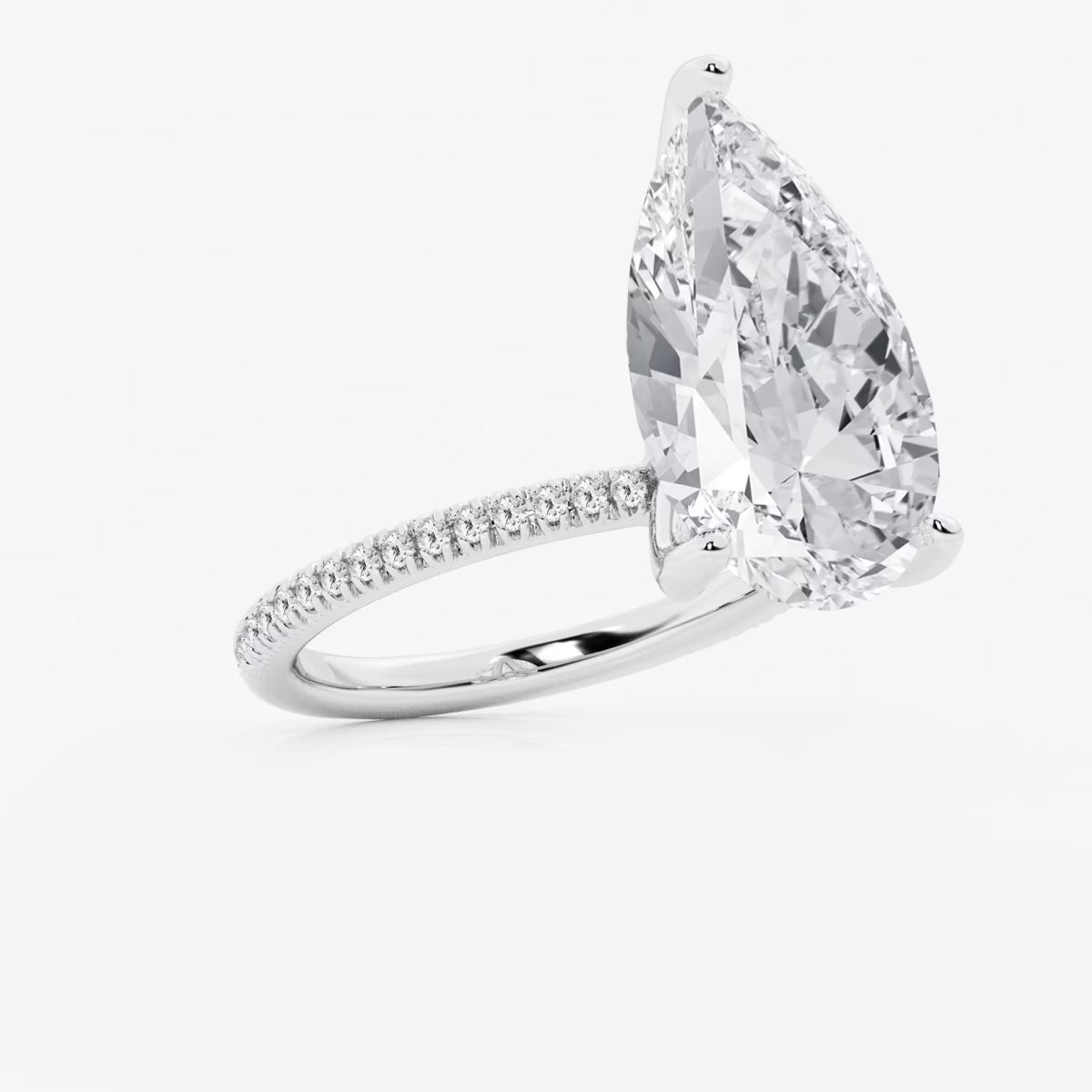 Pear Cut Lab Grown Diamond Engagement Ring, Large Pear Shape Diamond Hidden Halo Ring