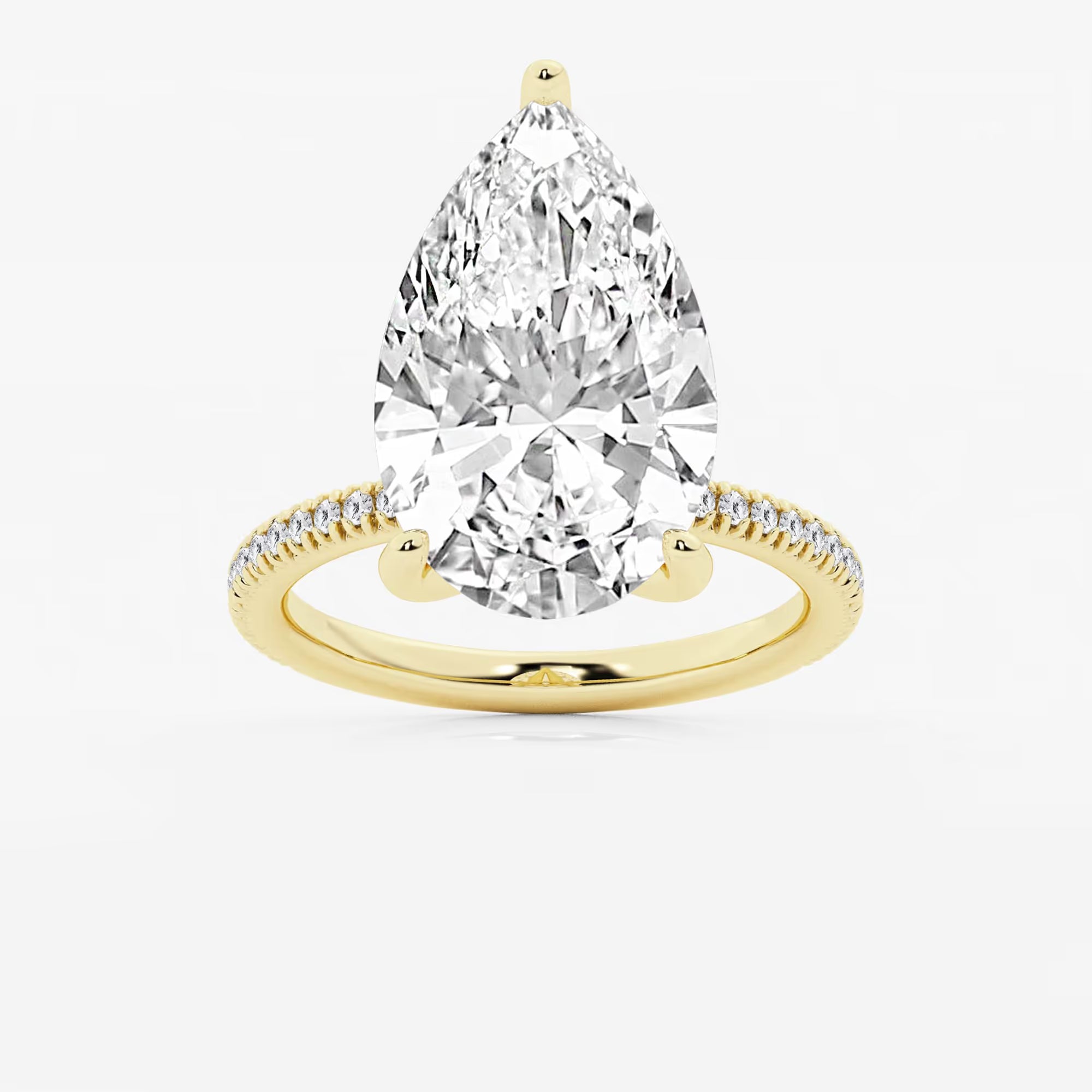 Pear Cut Lab Grown Diamond Engagement Ring, Large Pear Shape Diamond Hidden Halo Ring