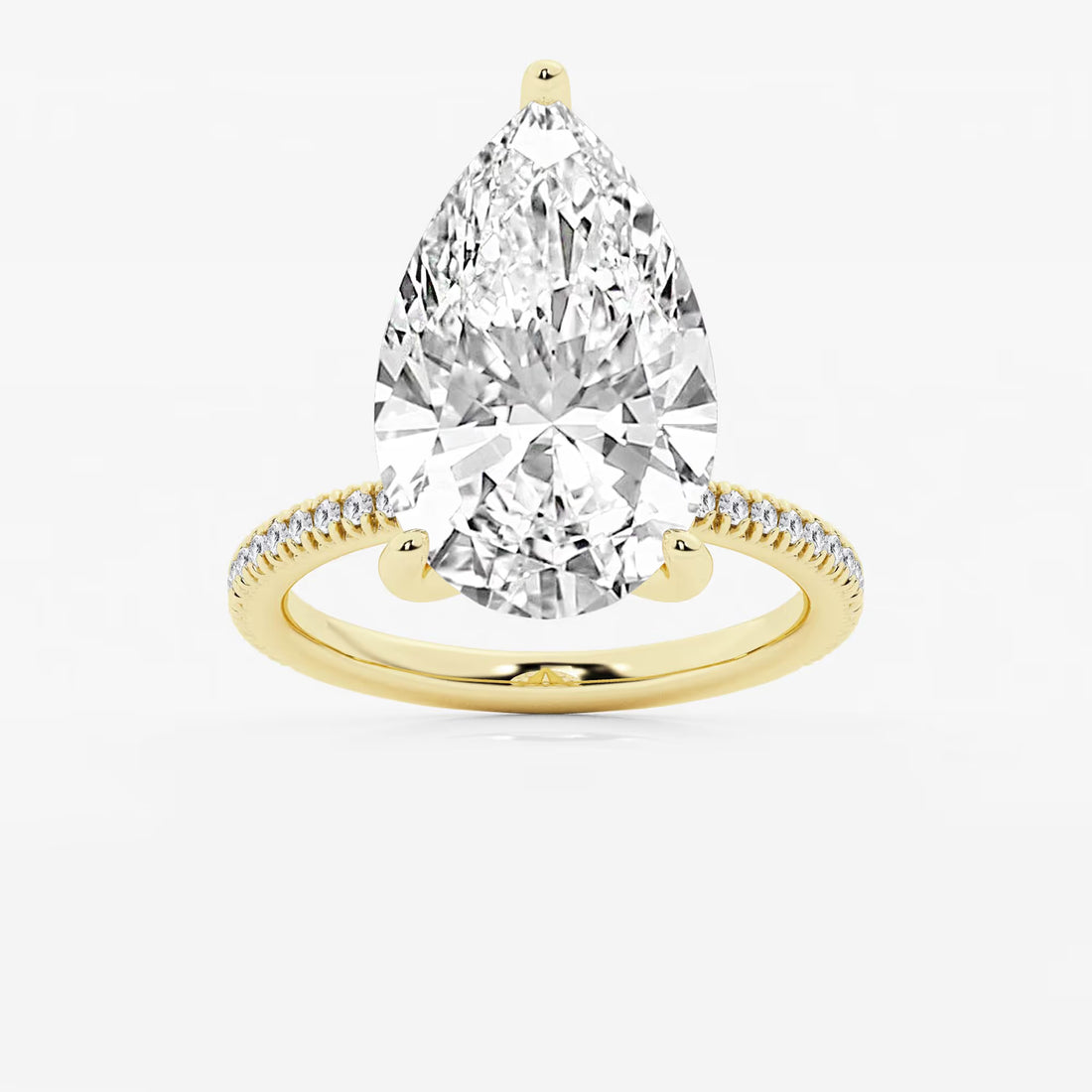 Pear Cut Lab Grown Diamond Engagement Ring, Large Pear Shape Diamond Hidden Halo Ring