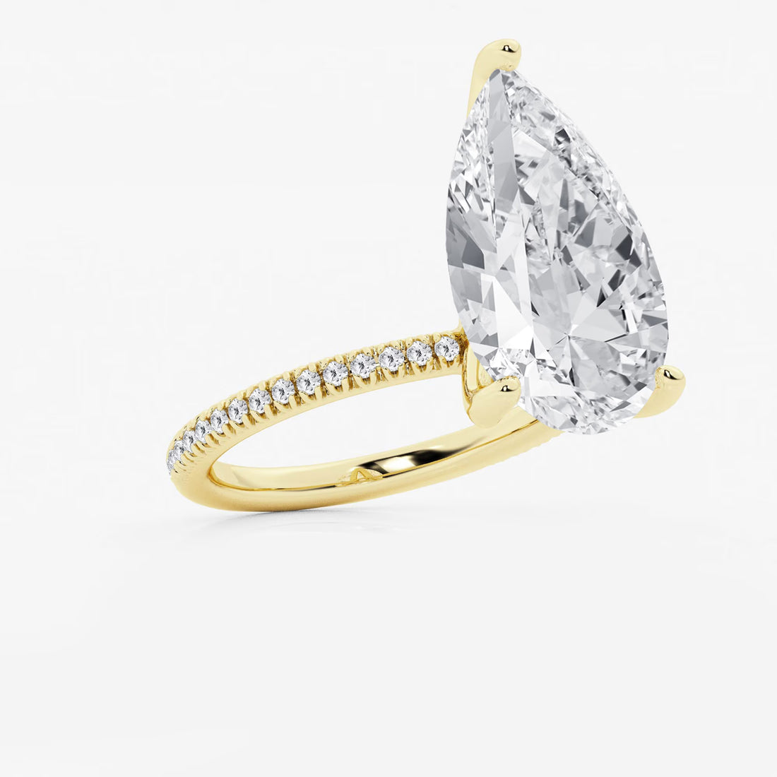 Pear Cut Lab Grown Diamond Engagement Ring, Large Pear Shape Diamond Hidden Halo Ring