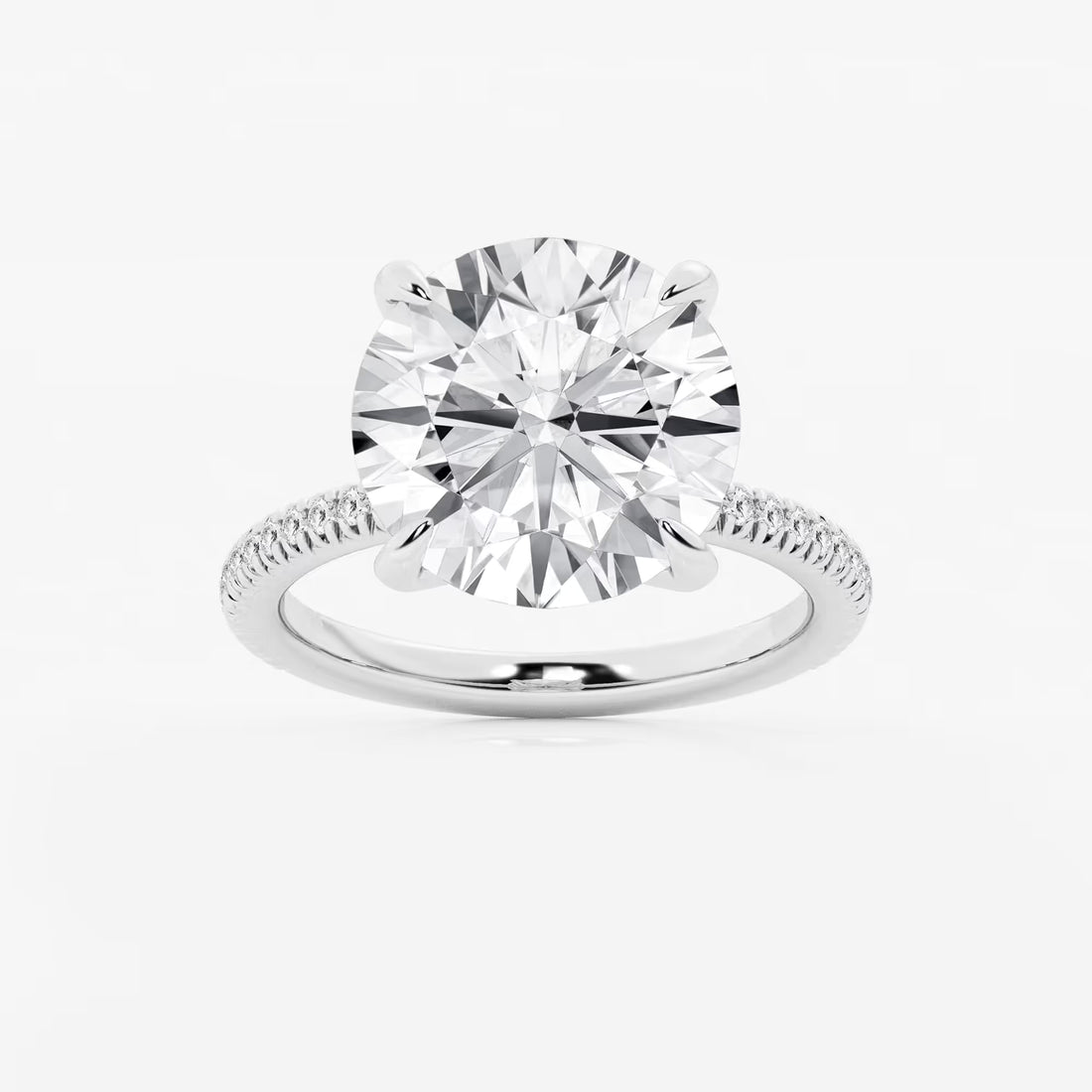 Single Row Pavé Engagement Ring in White Gold with Round Brilliant Center Stone