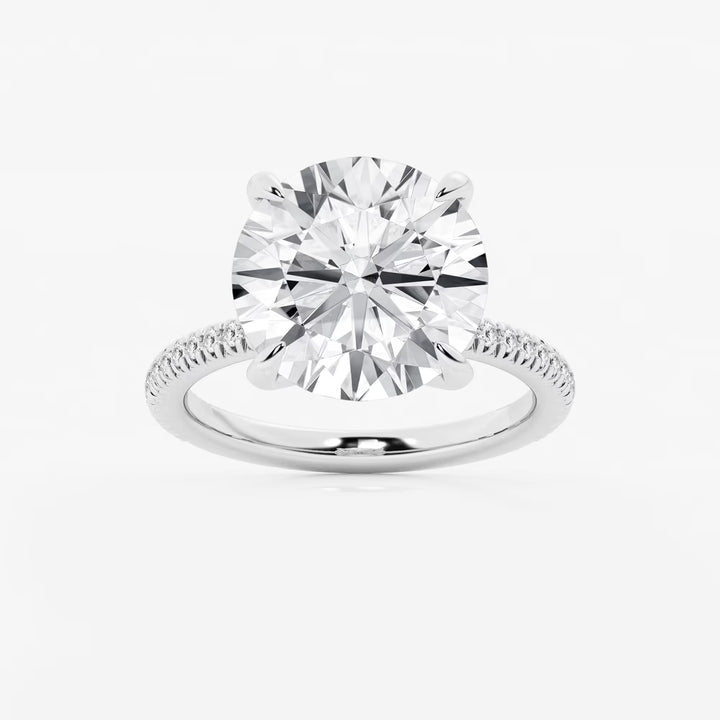 Single Row Pavé Engagement Ring in White Gold with Round Brilliant Center Stone