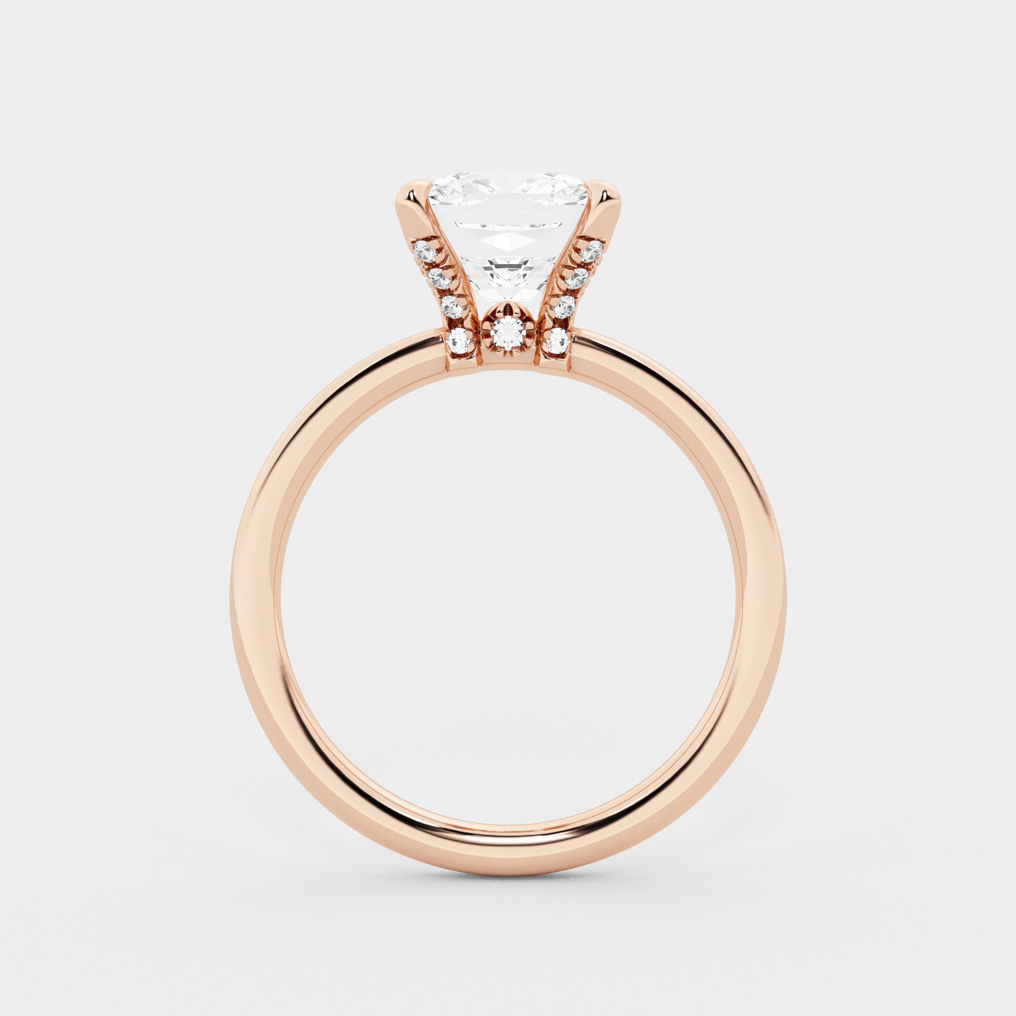 Seraphine Cushion Lab-Grown Diamond Pave Prong Solitaire Engagement Ring with Hidden Accents