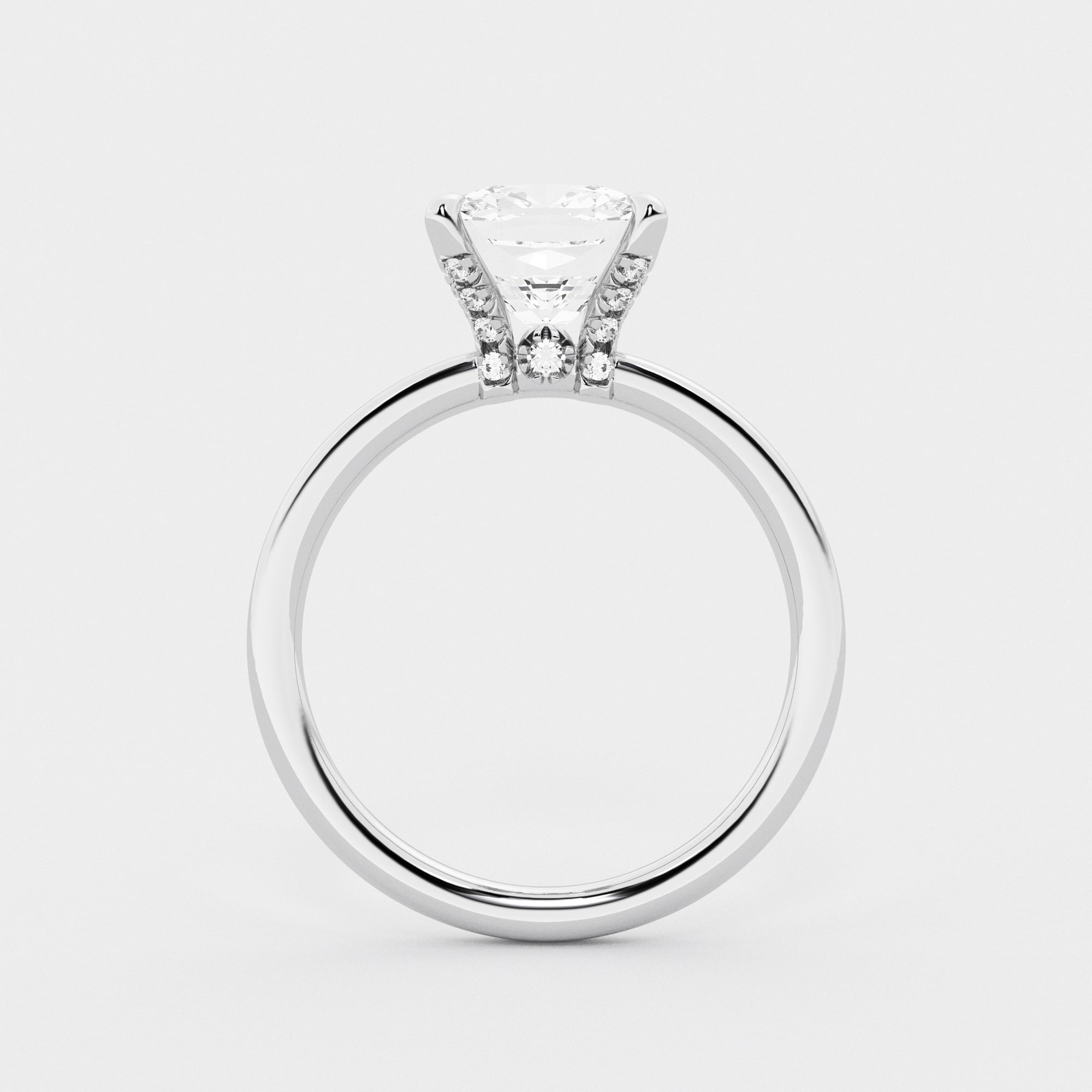 Seraphine Cushion Lab-Grown Diamond Pave Prong Solitaire Engagement Ring with Hidden Accents