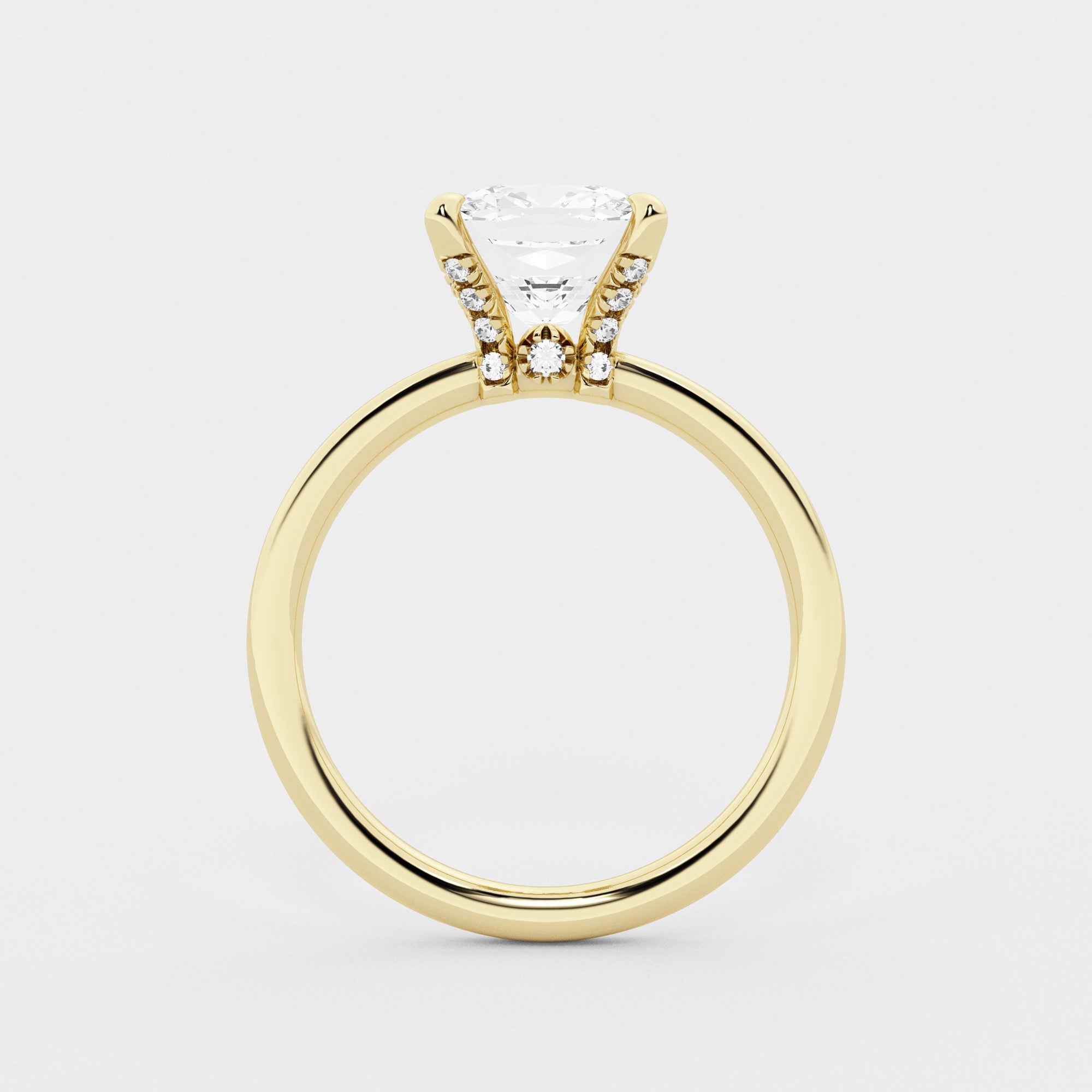 Seraphine Cushion Lab-Grown Diamond Pave Prong Solitaire Engagement Ring with Hidden Accents