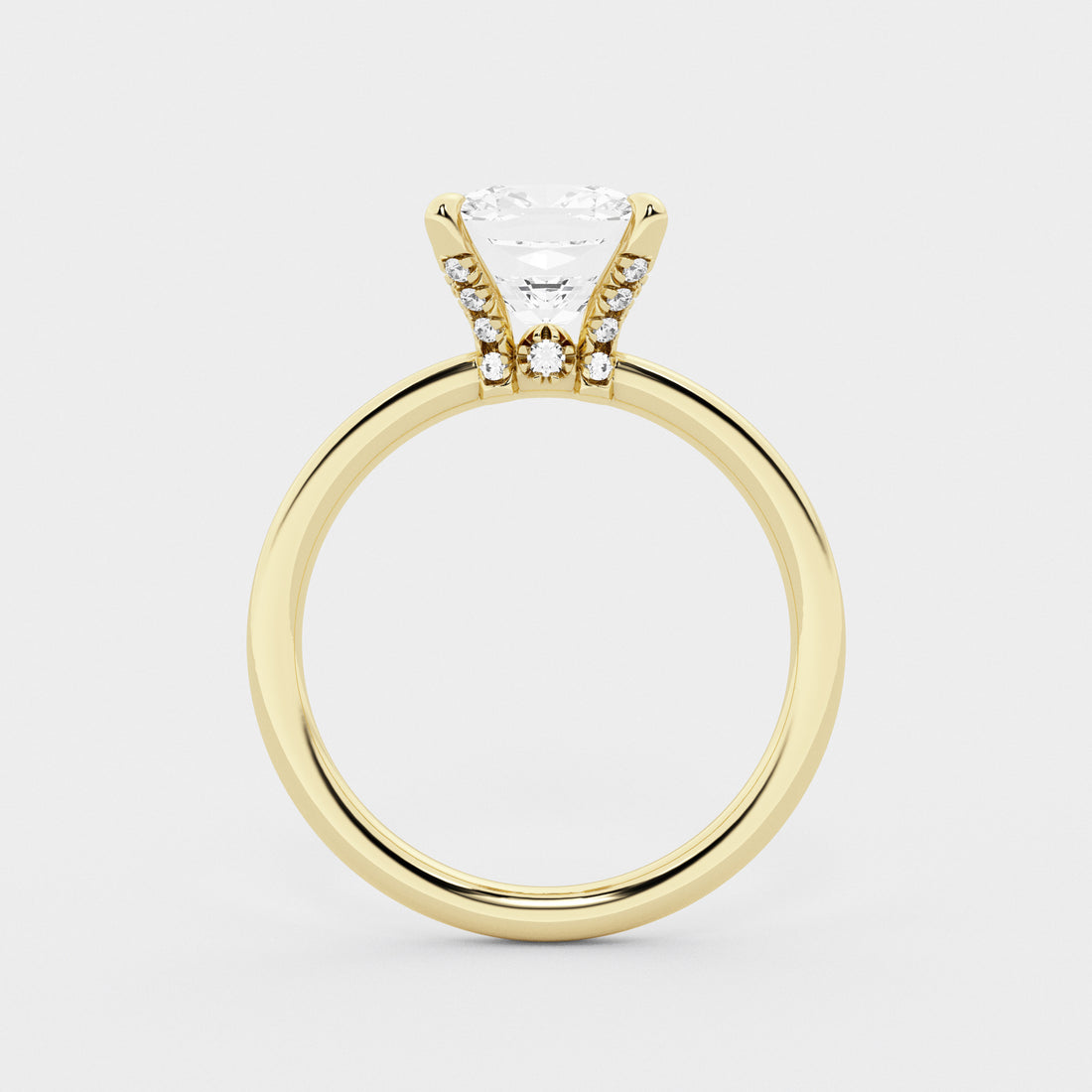 Seraphine Cushion Lab-Grown Diamond Pave Prong Solitaire Engagement Ring with Hidden Accents