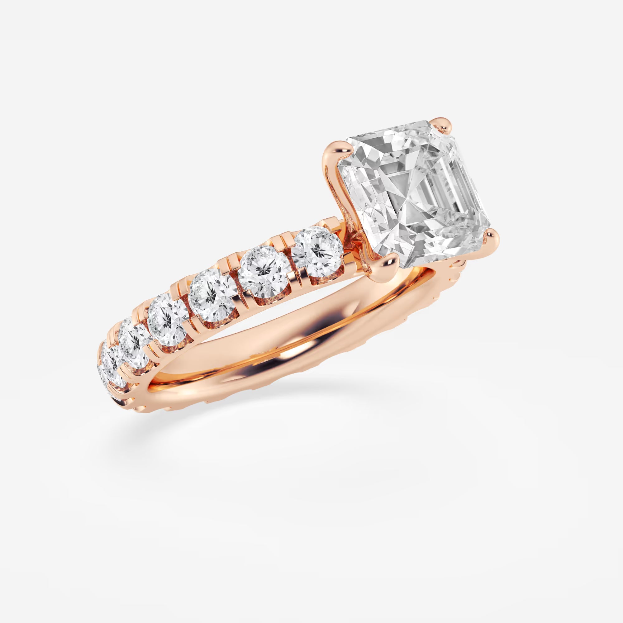 Asscher Lab Grown Diamond Side Stone Engagement Ring