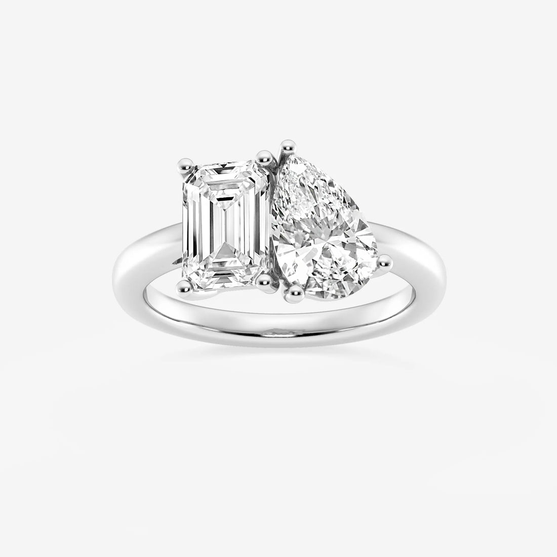 Toi et Moi Engagement Ring in White Gold with Emerald and Pear Cut Diamonds