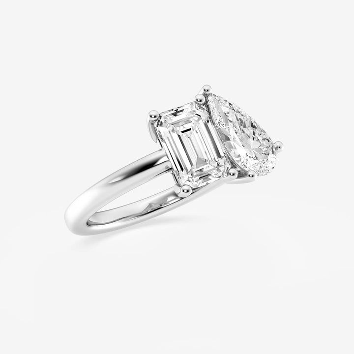 Toi et Moi Engagement Ring in White Gold with Emerald and Pear Cut Diamonds