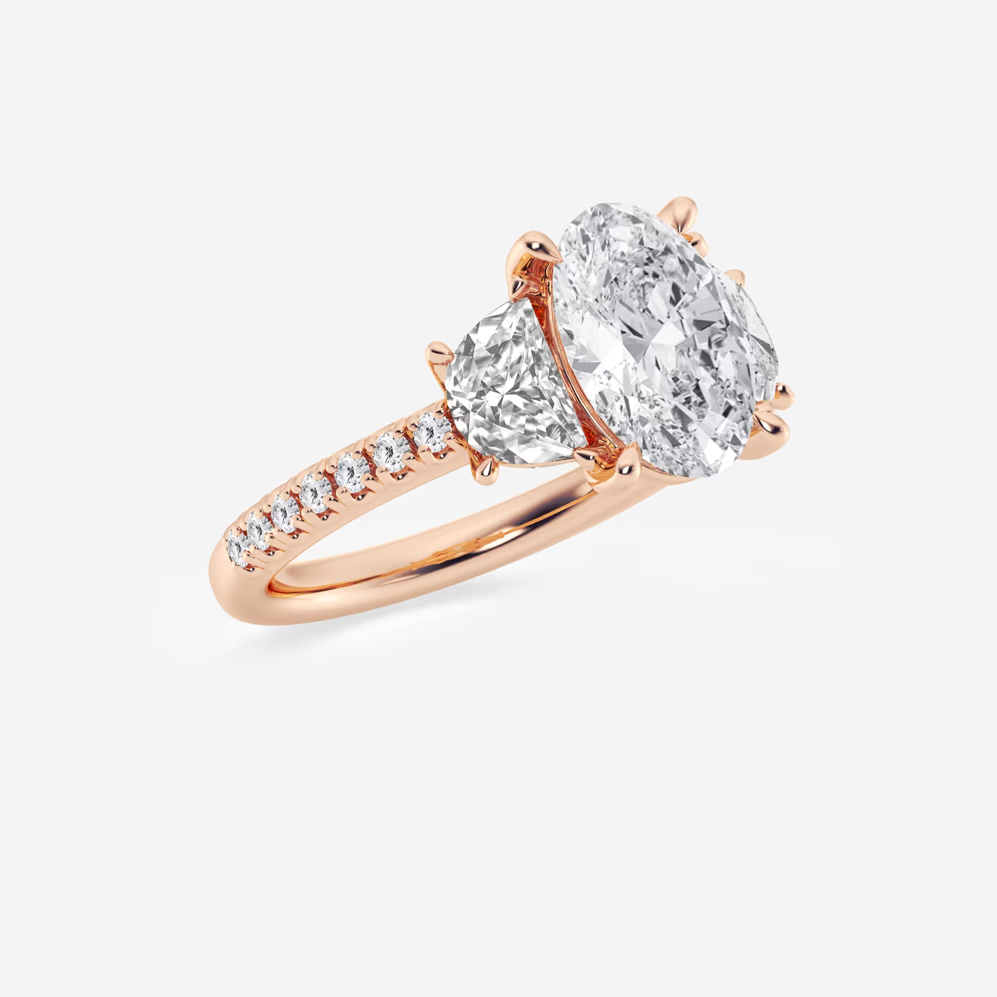 Elysian Oval Lab Grown Diamond Three-Stone Engagement Ring with Half Moon Side Accents