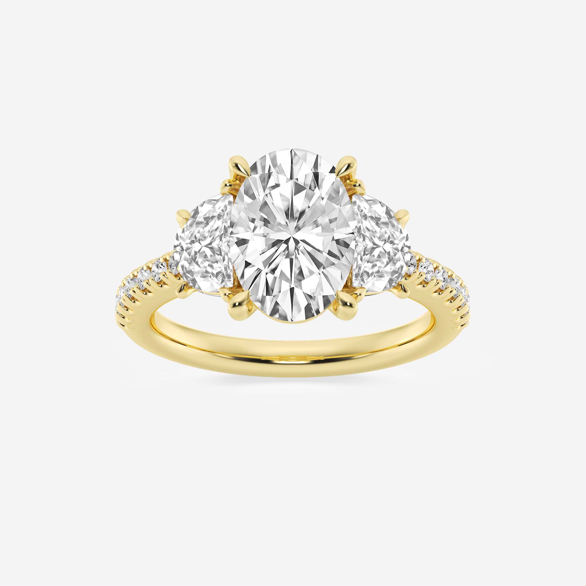 Elysian Oval Lab Grown Diamond Three-Stone Engagement Ring with Half Moon Side Accents