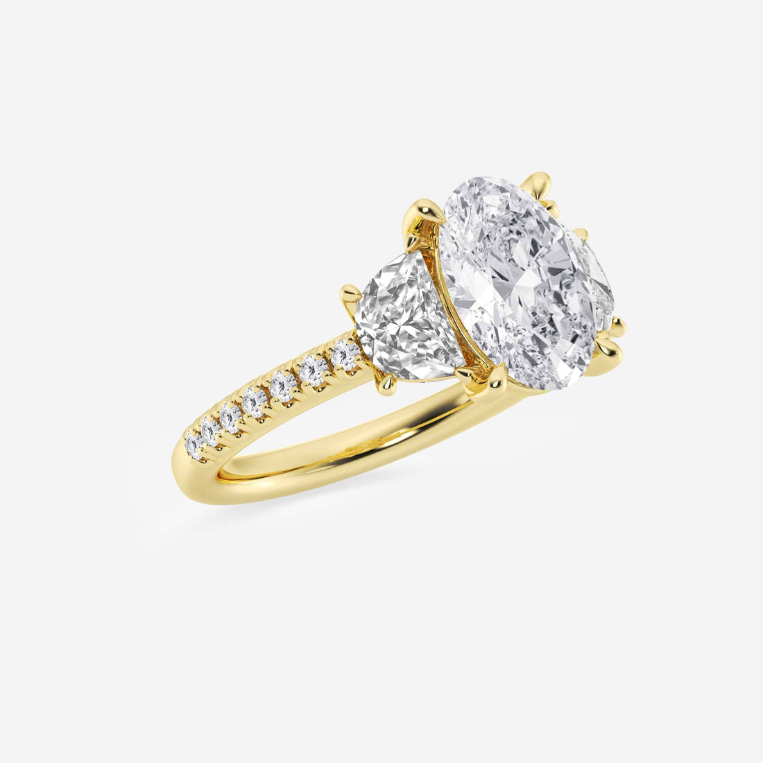 Elysian Oval Lab Grown Diamond Three-Stone Engagement Ring with Half Moon Side Accents