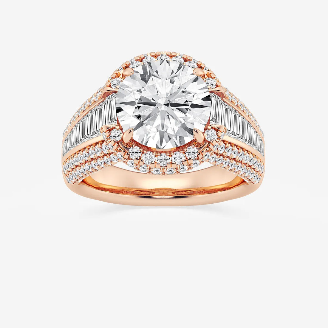 Round Cut Lab Grown Diamond Engagement Ring, Milgrain Halo Round Brilliant Diamond Ring