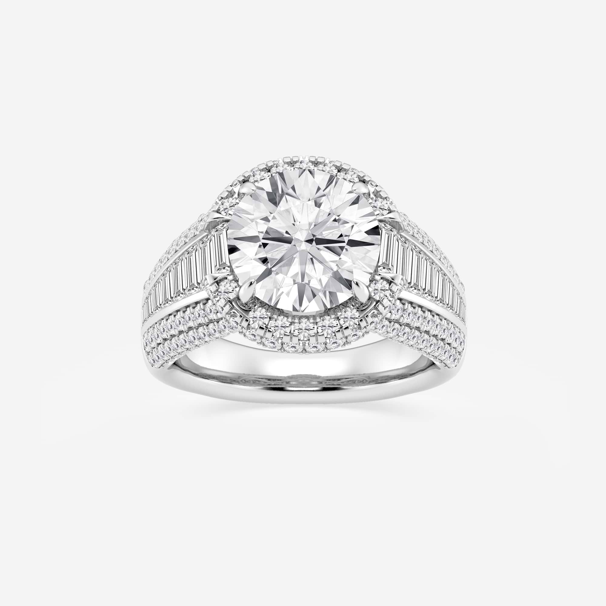 Round Cut Lab Grown Diamond Engagement Ring, Milgrain Halo Round Brilliant Diamond Ring