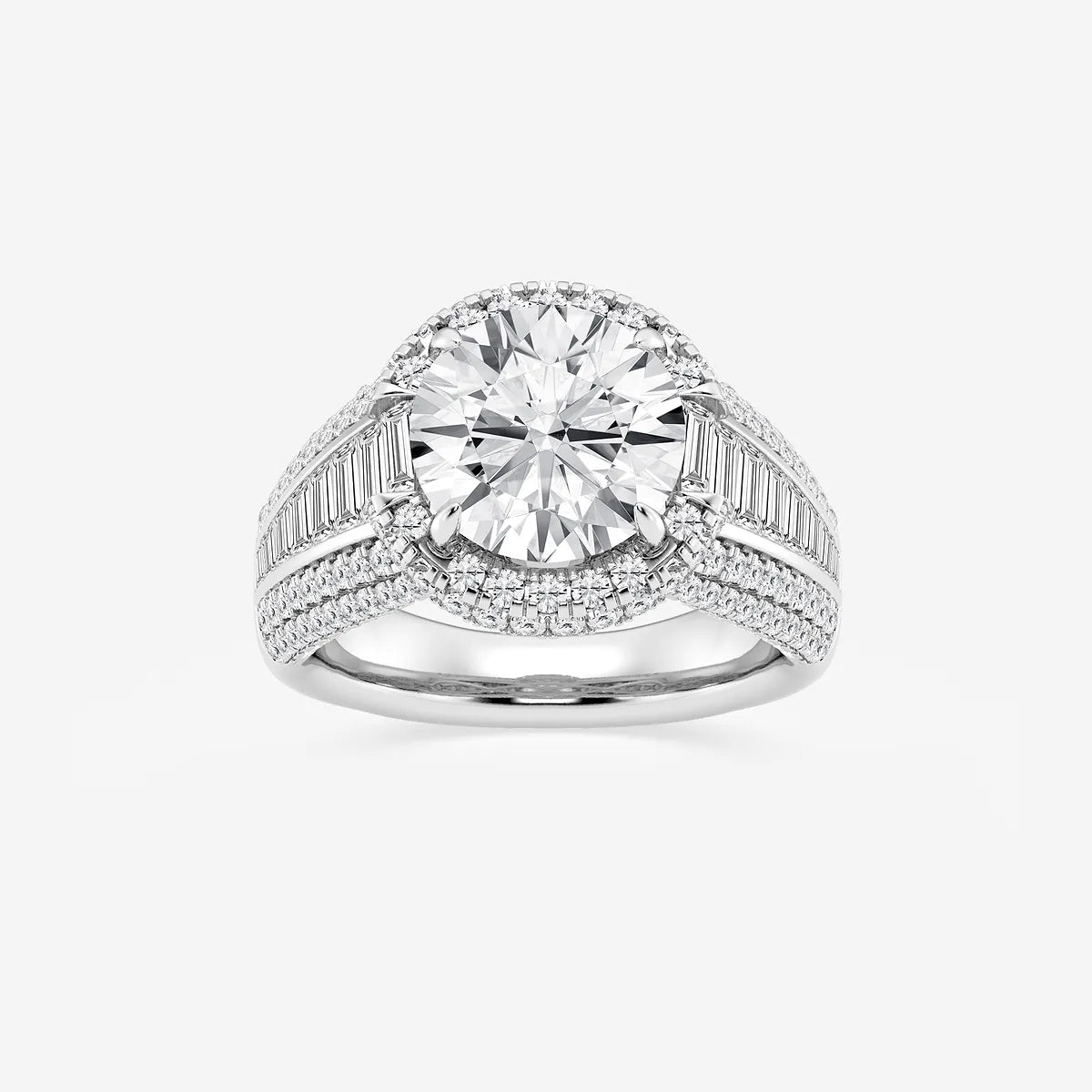 Round Cut Lab Grown Diamond Engagement Ring, Milgrain Halo Round Brilliant Diamond Ring