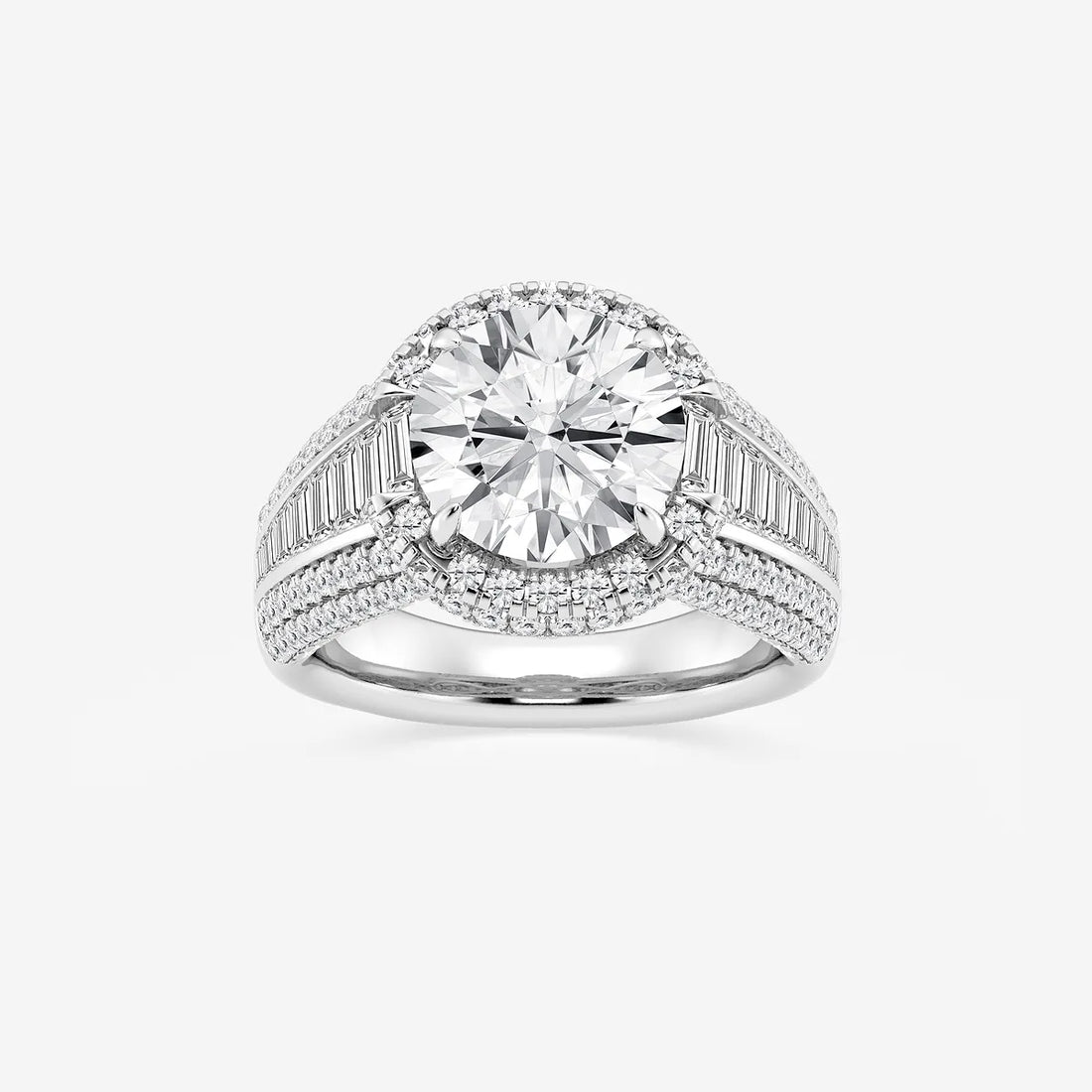 Round Cut Lab Grown Diamond Engagement Ring, Milgrain Halo Round Brilliant Diamond Ring