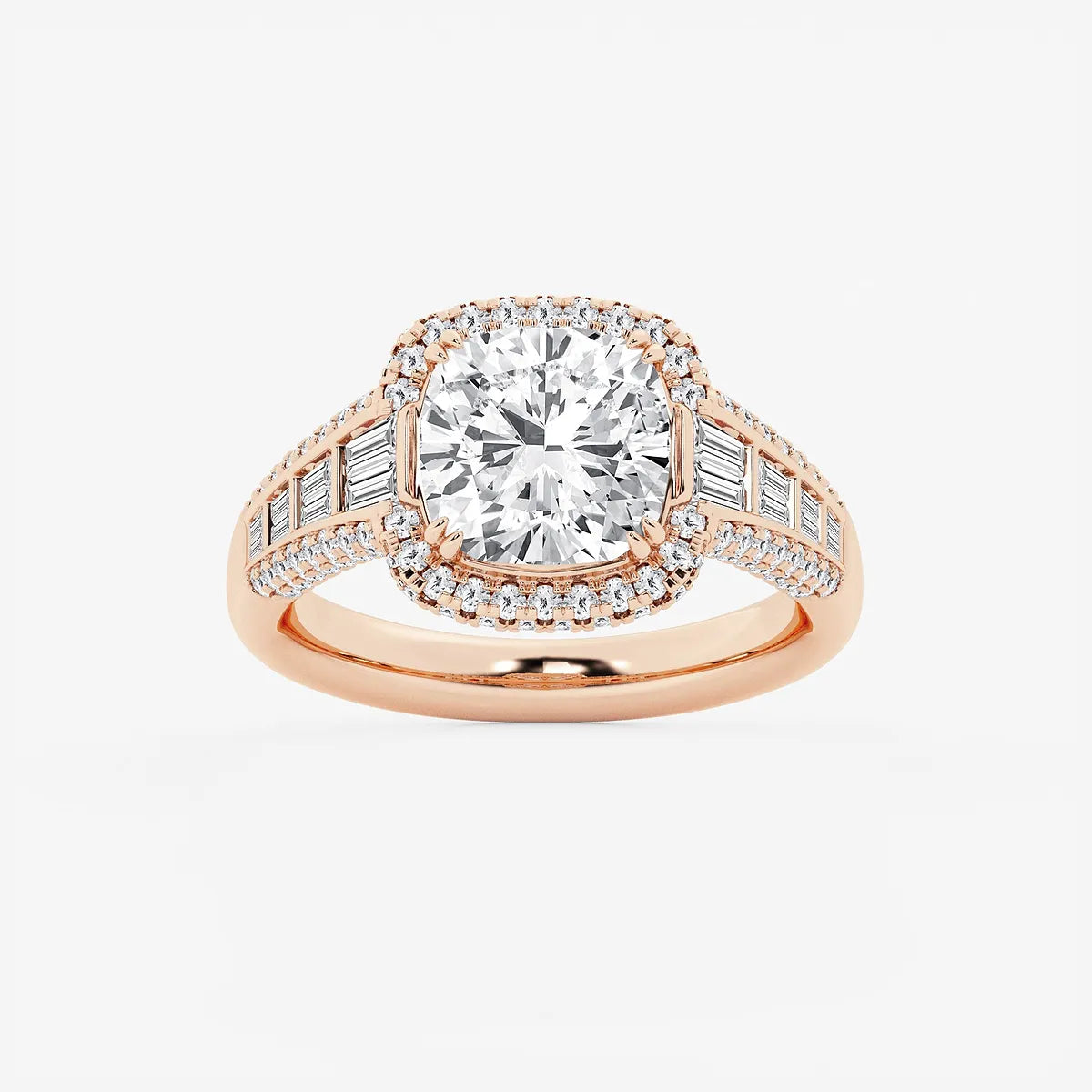 Round Cut Lab Grown Diamond Engagement Ring, Milgrain Halo Round Brilliant Diamond Ring