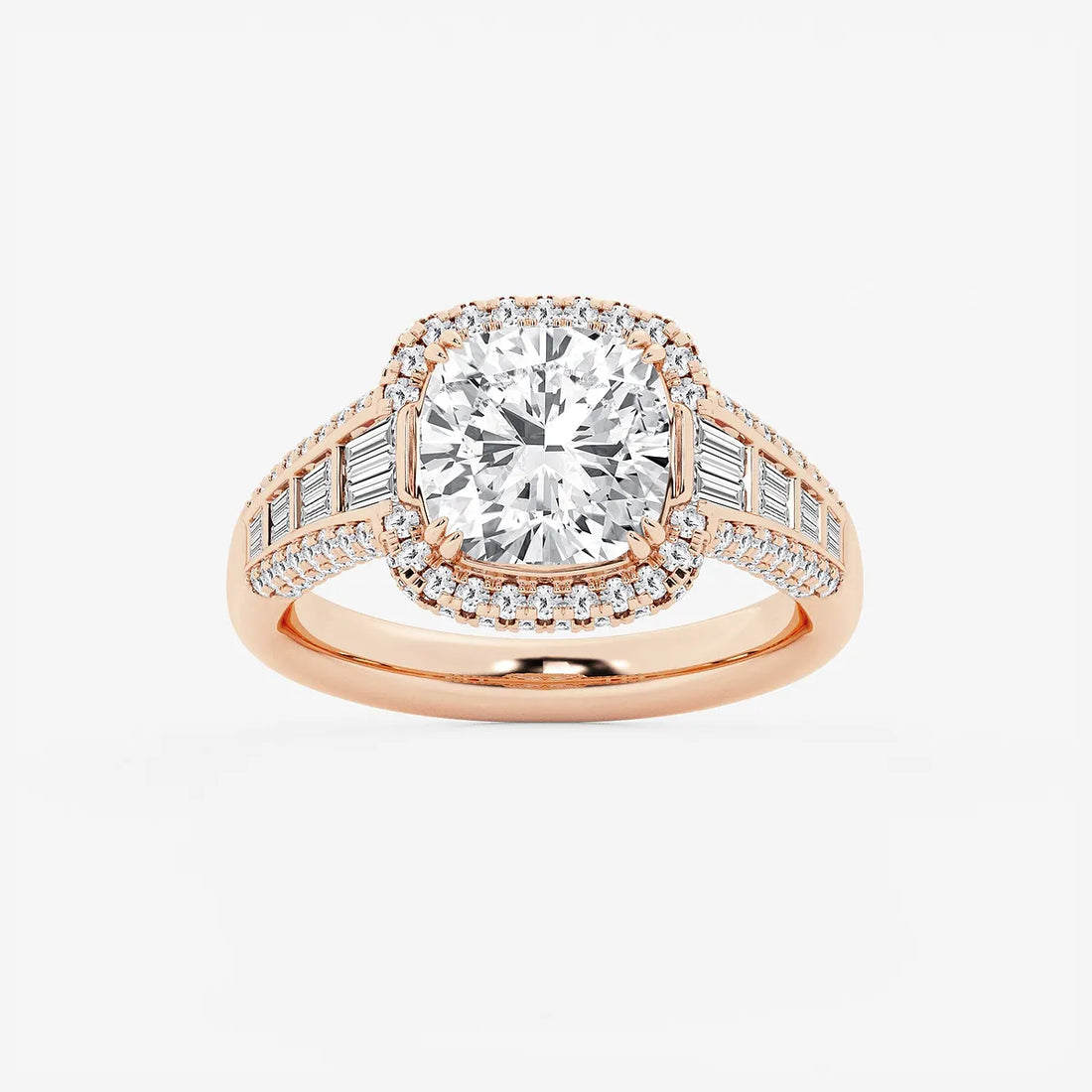 Round Cut Lab Grown Diamond Engagement Ring, Milgrain Halo Round Brilliant Diamond Ring
