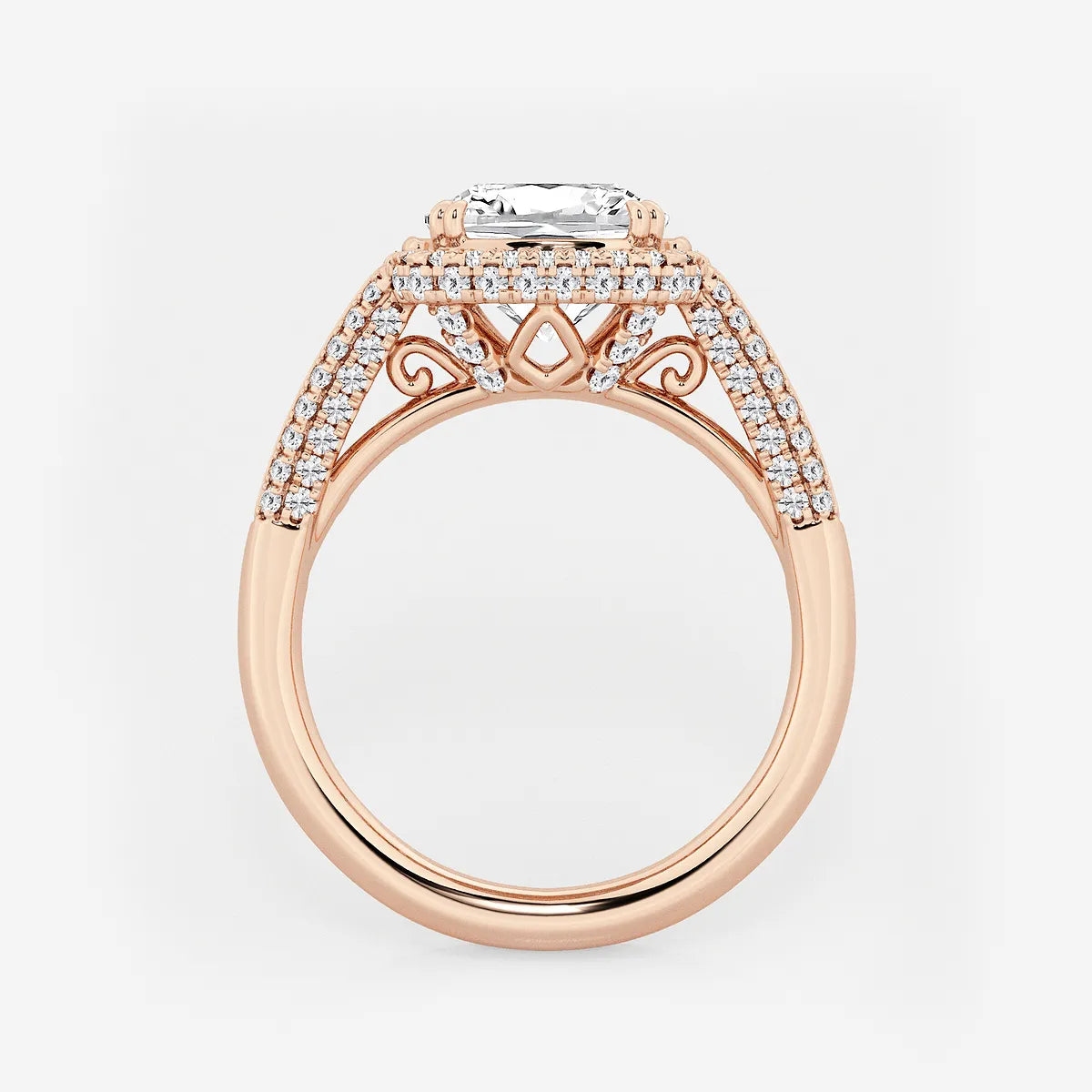 Round Cut Lab Grown Diamond Engagement Ring, Milgrain Halo Round Brilliant Diamond Ring