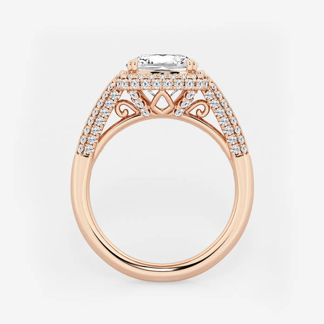 Round Cut Lab Grown Diamond Engagement Ring, Milgrain Halo Round Brilliant Diamond Ring