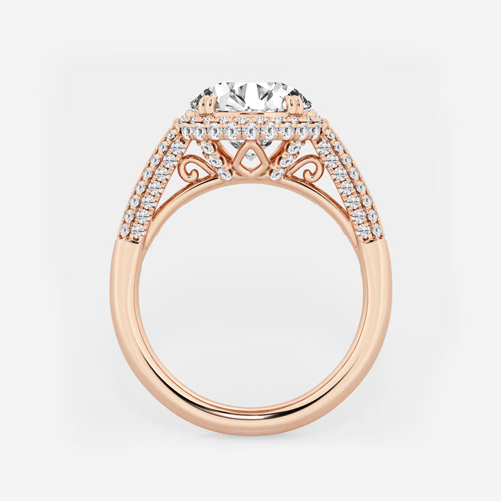 Round Cut Lab Grown Diamond Engagement Ring, Art Deco Bezel Set Baguette Halo Ring