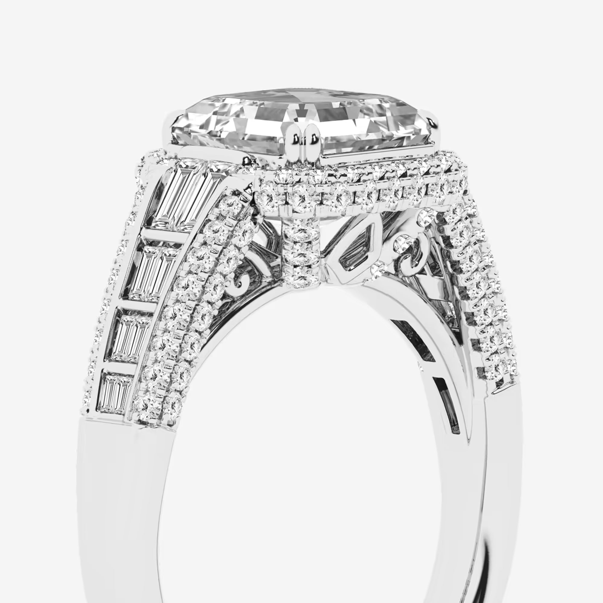 Round Cut Lab Grown Diamond Engagement Ring, Milgrain Halo Round Brilliant Diamond Ring