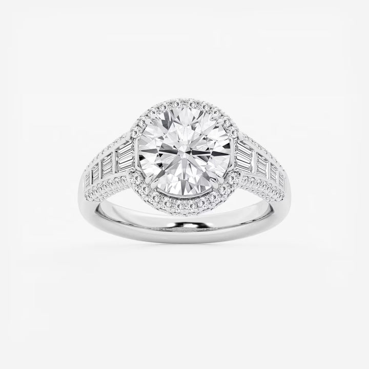Round Cut Lab Grown Diamond Engagement Ring, Milgrain Halo Round Brilliant Diamond Ring