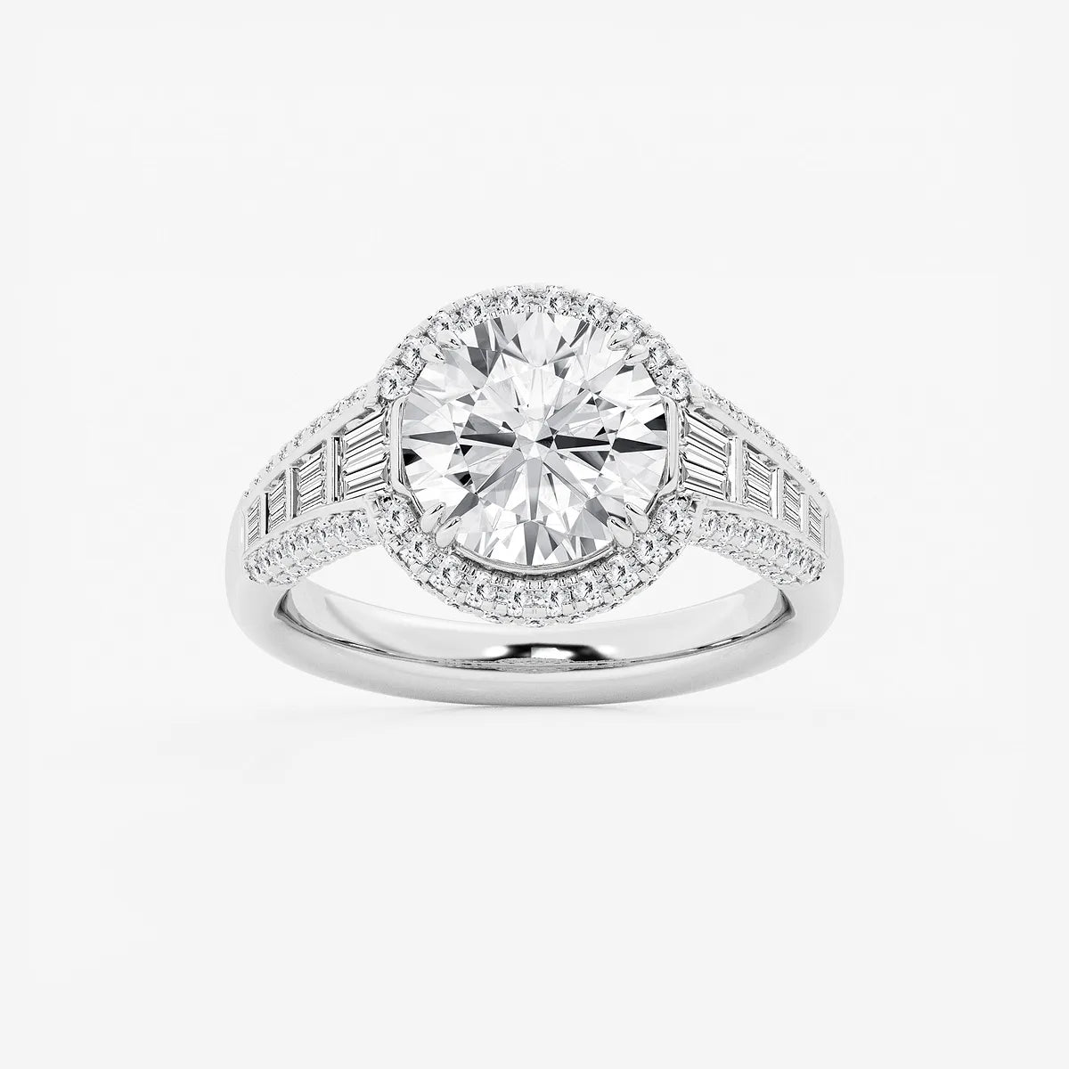 Round Cut Lab Grown Diamond Engagement Ring, Milgrain Halo Round Brilliant Diamond Ring