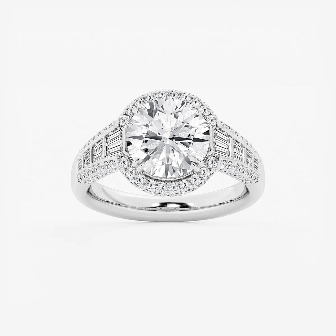 Round Cut Lab Grown Diamond Engagement Ring, Milgrain Halo Round Brilliant Diamond Ring