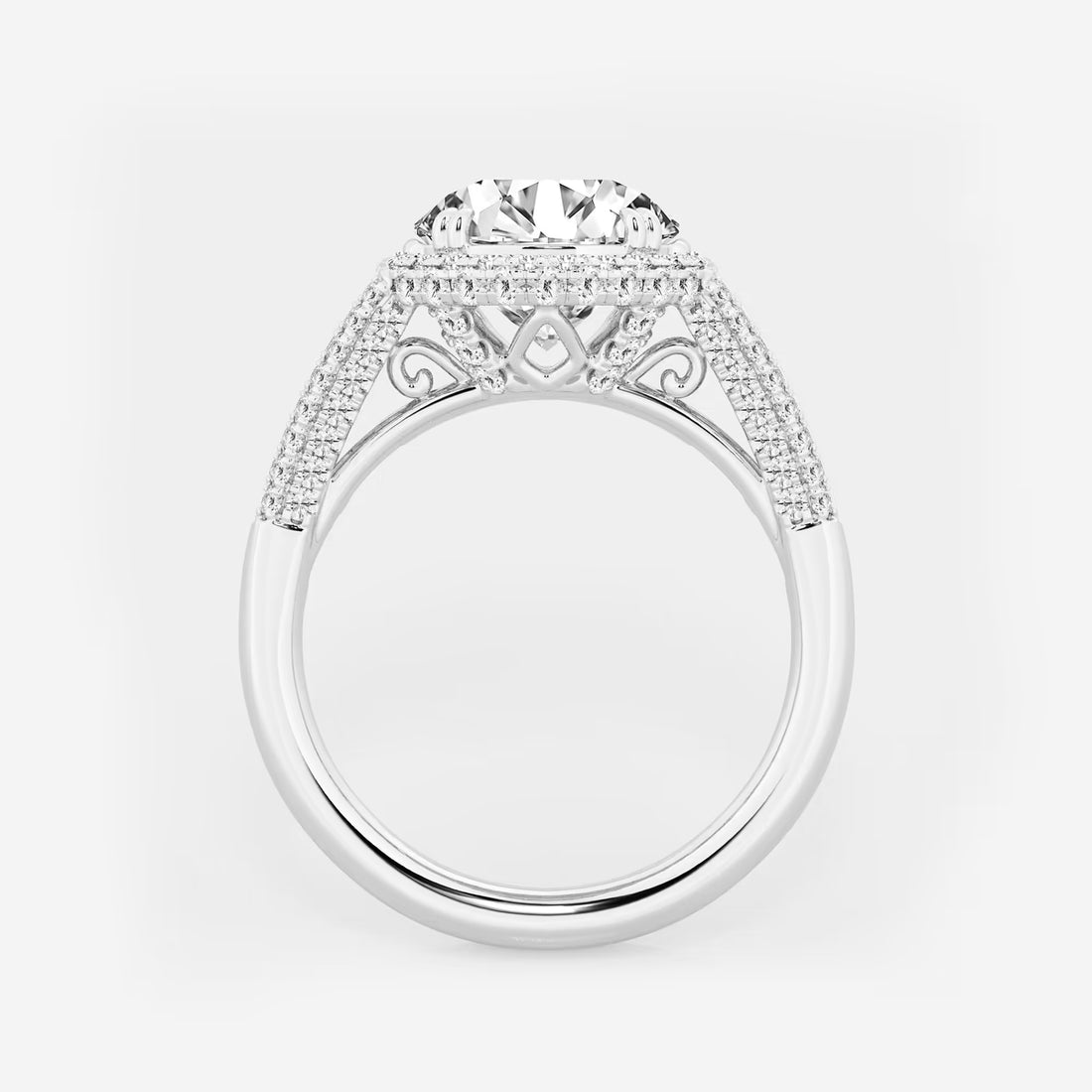 Round Cut Lab Grown Diamond Engagement Ring, Milgrain Halo Round Brilliant Diamond Ring