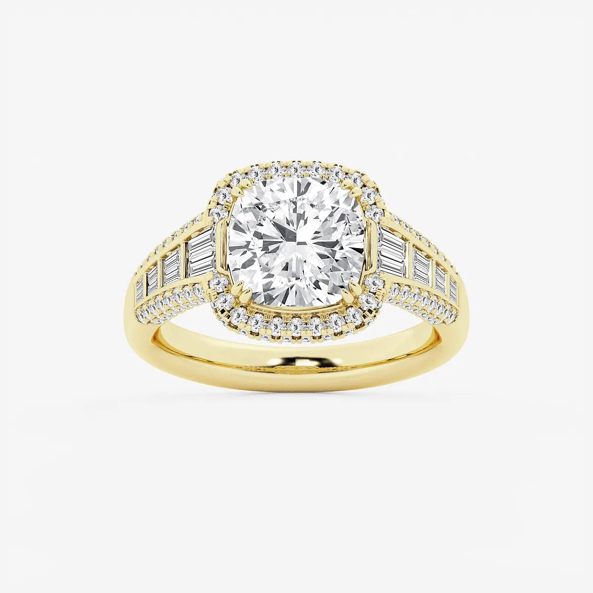 Round Cut Lab Grown Diamond Engagement Ring, Milgrain Halo Round Brilliant Diamond Ring