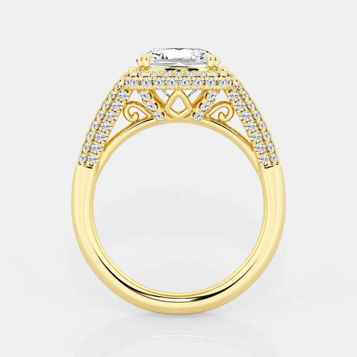 Round Cut Lab Grown Diamond Engagement Ring, Milgrain Halo Round Brilliant Diamond Ring