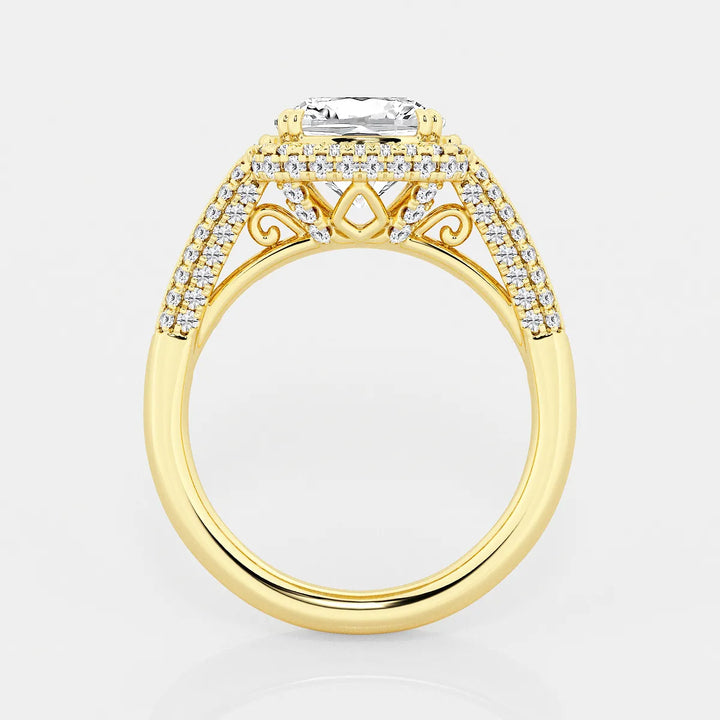 Round Cut Lab Grown Diamond Engagement Ring, Milgrain Halo Round Brilliant Diamond Ring