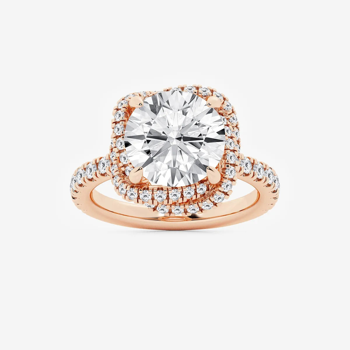 Round Cut Lab Grown Diamond Engagement Ring, Cushion Halo Round Brilliant Diamond Ring