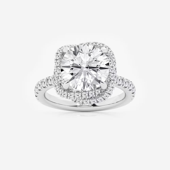 Round Cut Lab Grown Diamond Engagement Ring, Cushion Halo Round Brilliant Diamond Ring