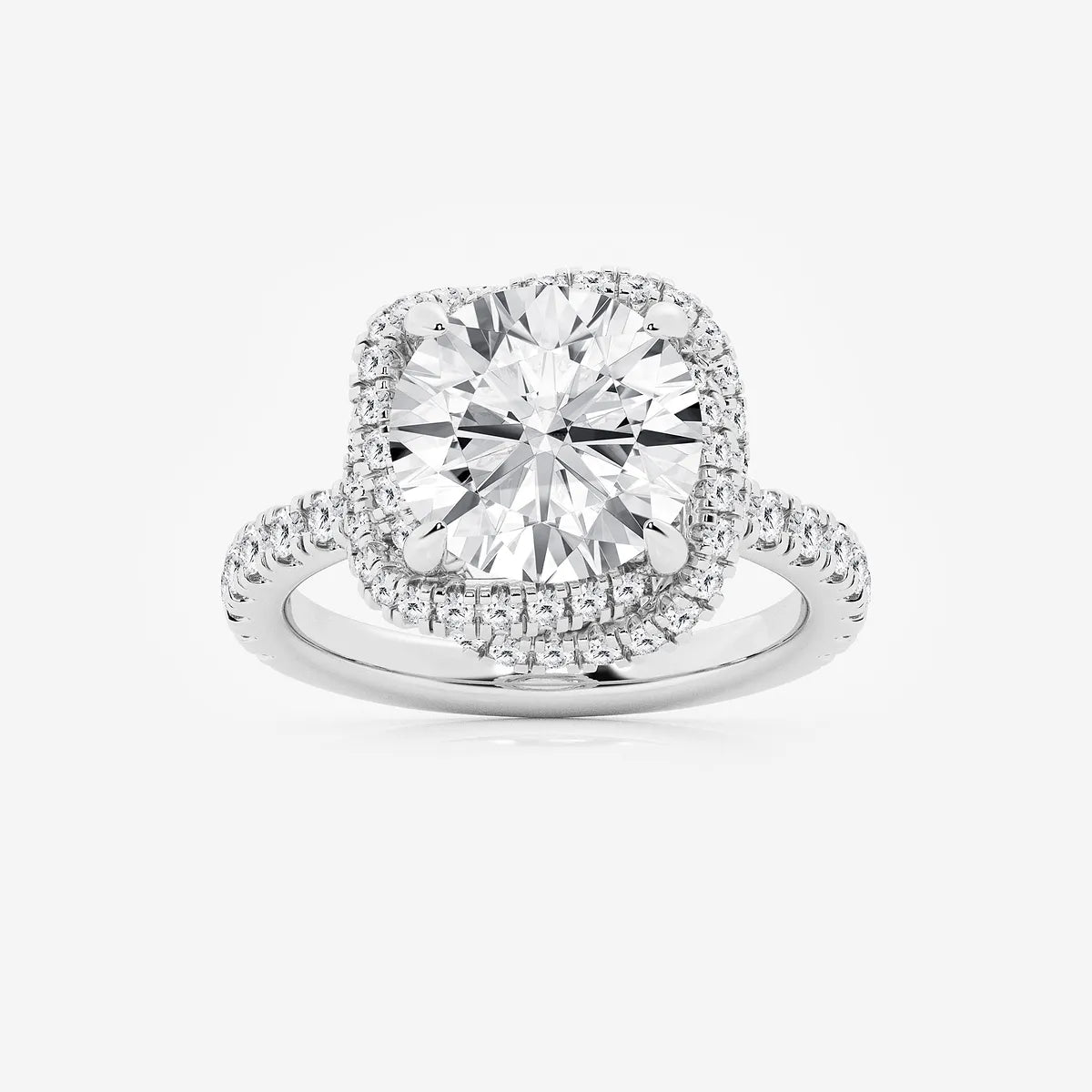 Round Cut Lab Grown Diamond Engagement Ring, Cushion Halo Round Brilliant Diamond Ring