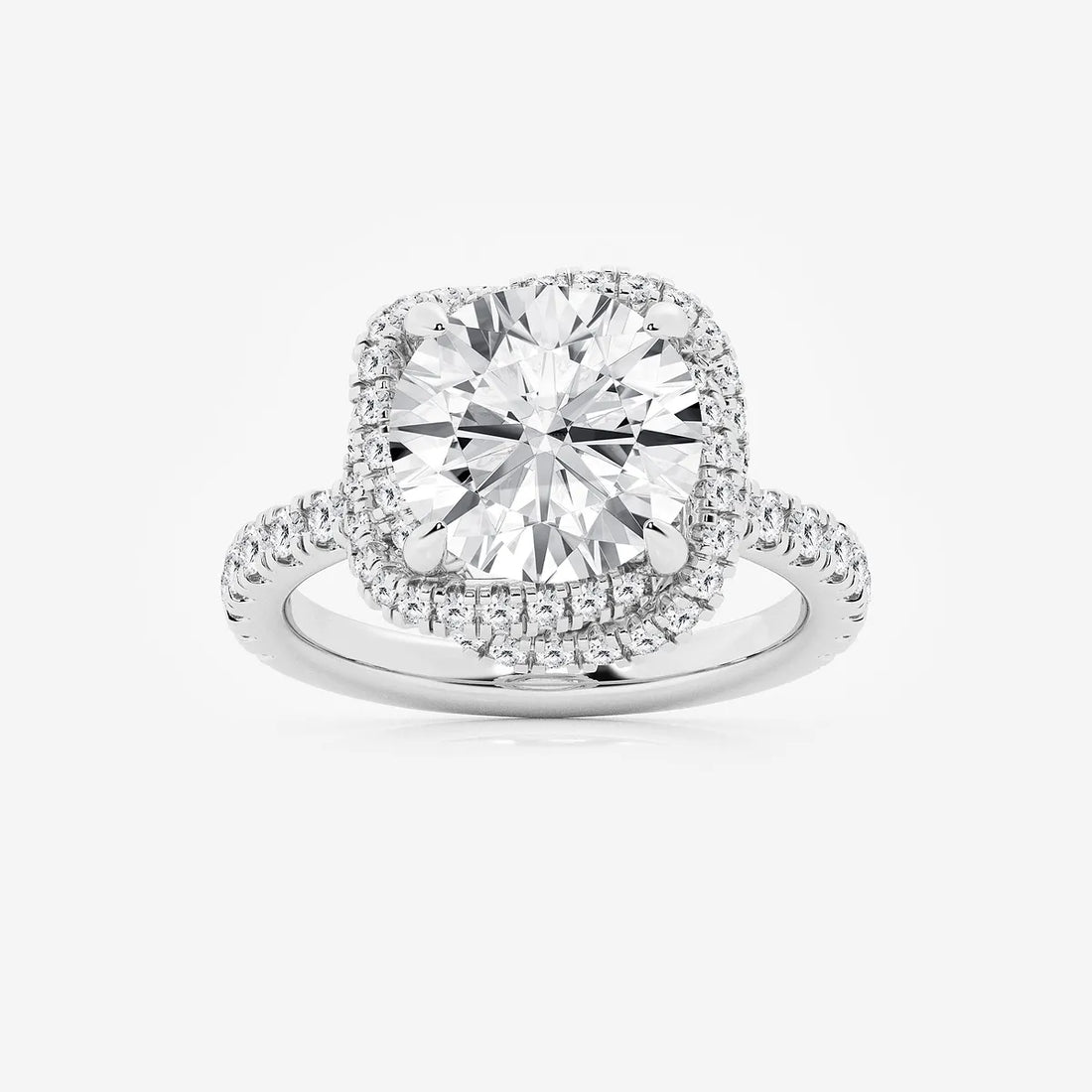 Round Cut Lab Grown Diamond Engagement Ring, Cushion Halo Round Brilliant Diamond Ring