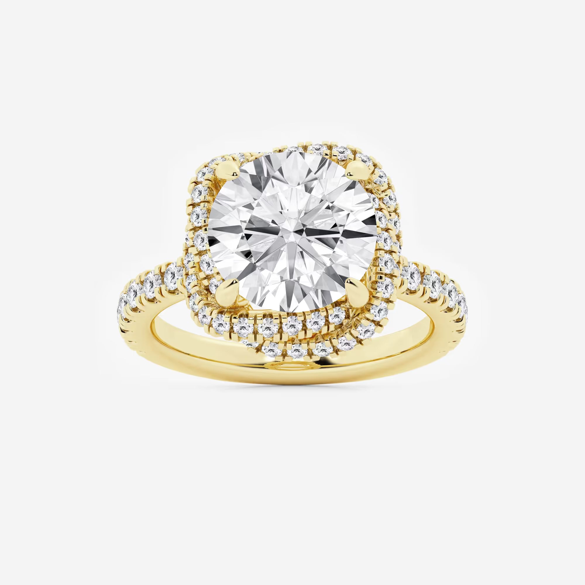 Round Cut Lab Grown Diamond Engagement Ring, Cushion Halo Round Brilliant Diamond Ring
