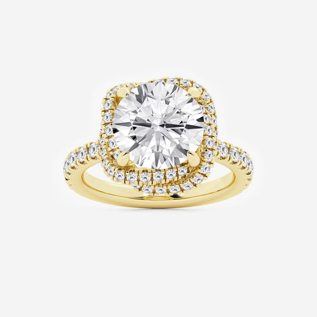 Round Cut Lab Grown Diamond Engagement Ring, Cushion Halo Round Brilliant Diamond Ring