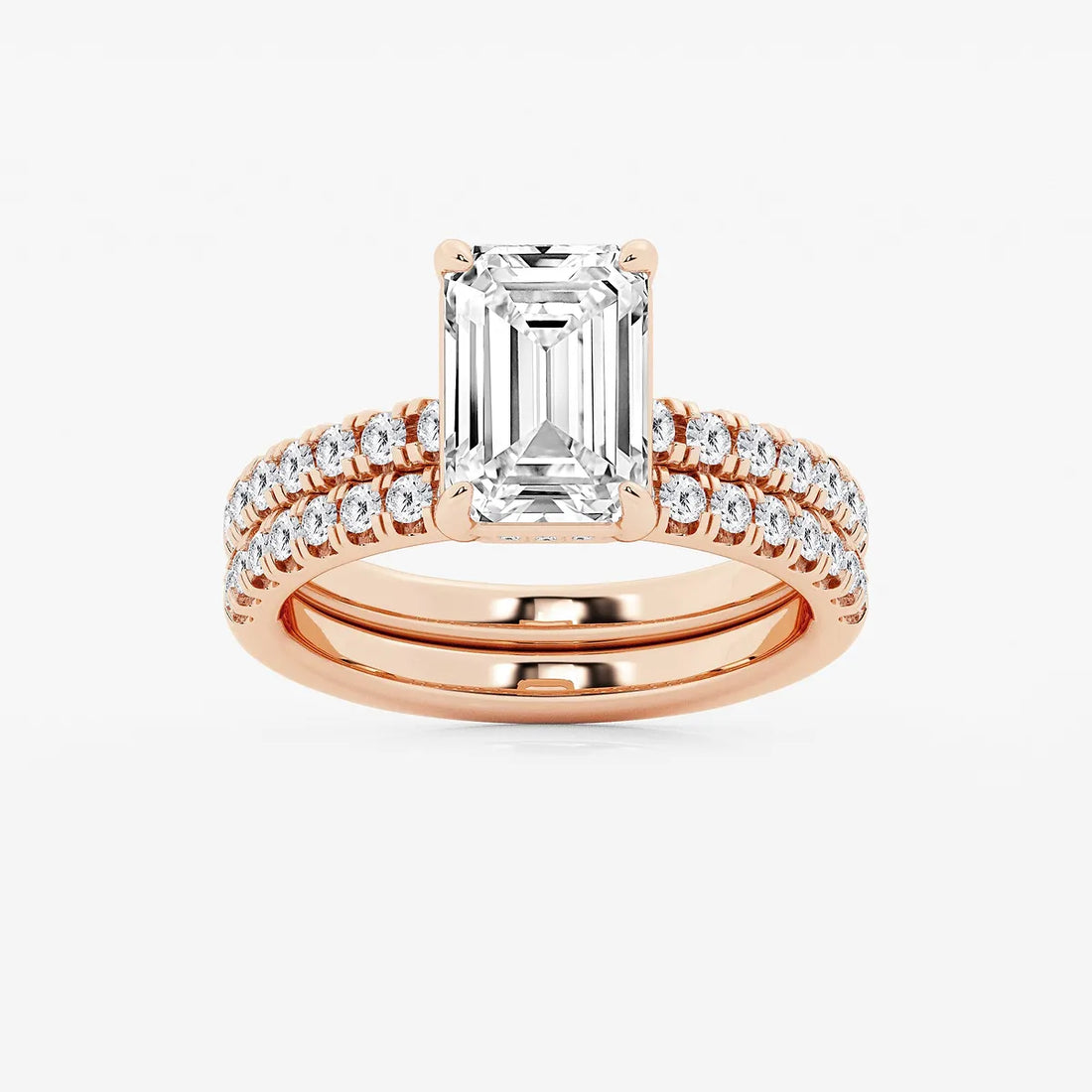 Emerald Cut Lab Diamond Bridal Set