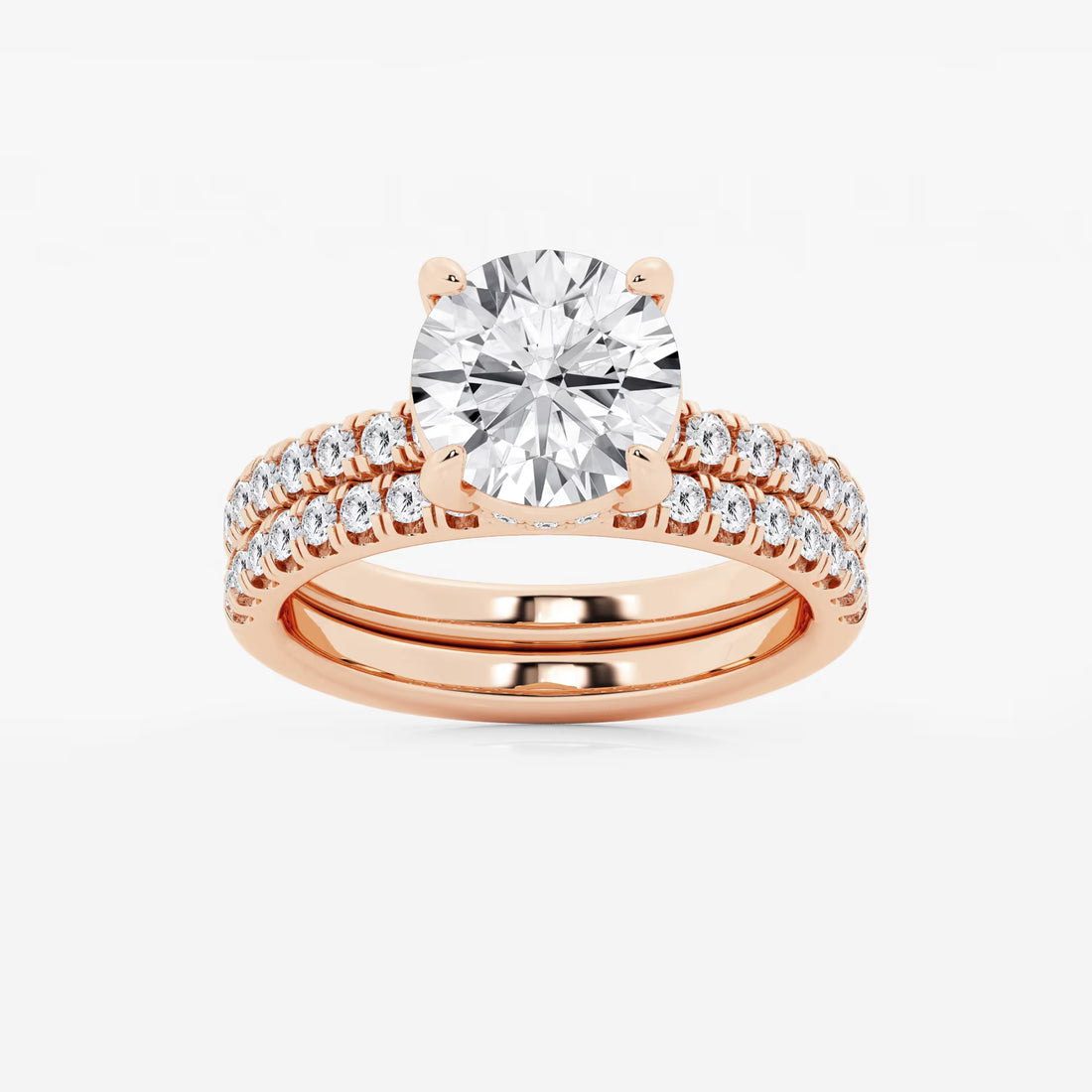 Matching 3.75 Carat Lab Diamond Engagement Ring and Wedding Band Set with Secret Halo
