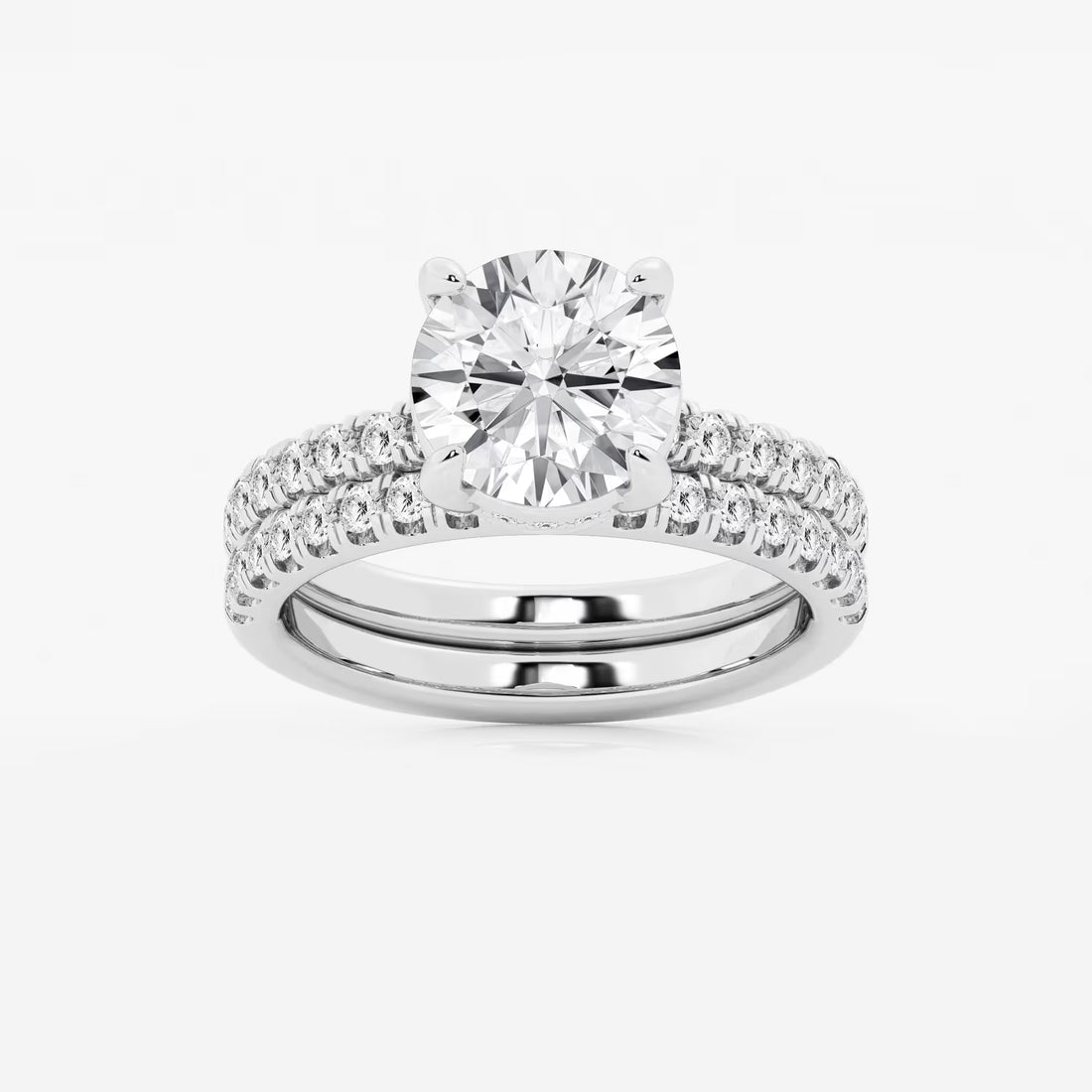 Matching 3.75 Carat Lab Diamond Engagement Ring and Wedding Band Set with Secret Halo