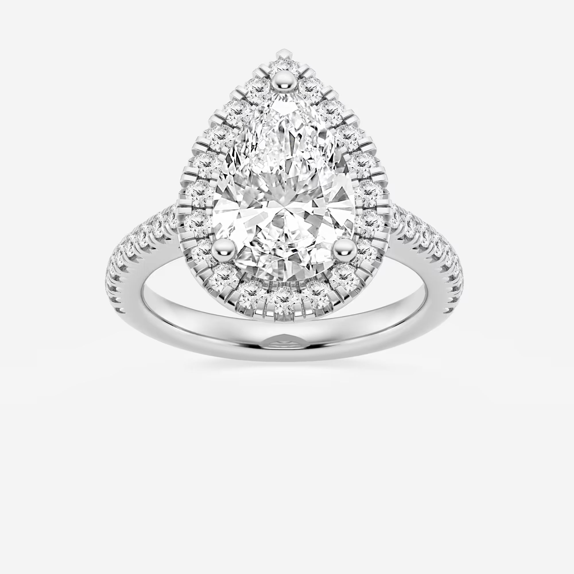 TITLE:  Pear Cut Lab Grown Diamond Engagement Ring, Large Halo Pear Shape Diamond Ring