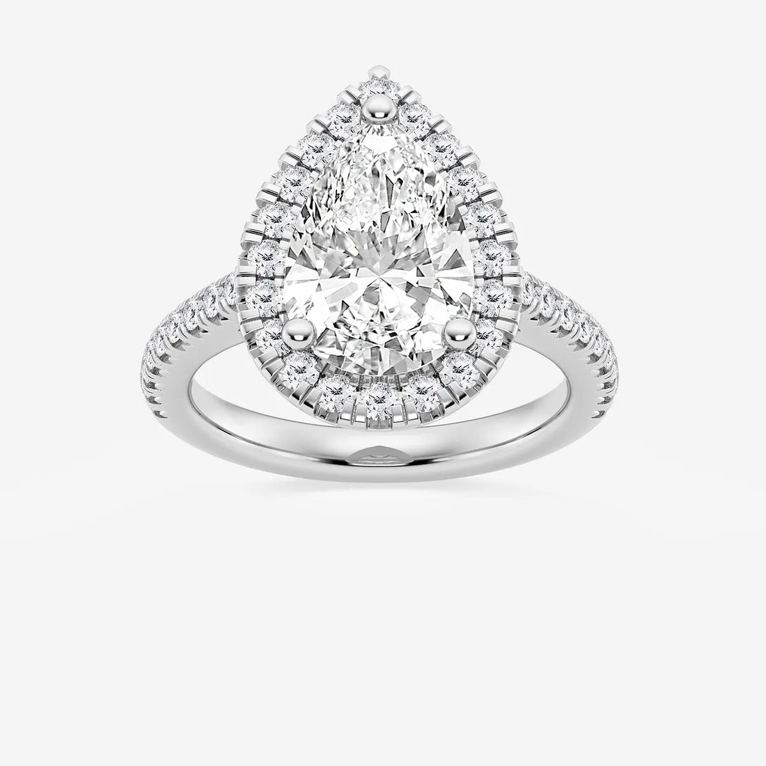 TITLE:  Pear Cut Lab Grown Diamond Engagement Ring, Large Halo Pear Shape Diamond Ring