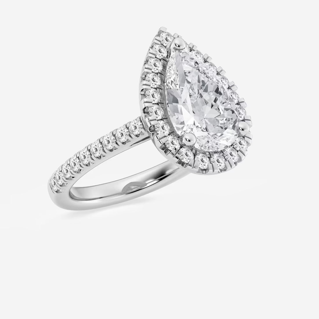 TITLE:  Pear Cut Lab Grown Diamond Engagement Ring, Large Halo Pear Shape Diamond Ring