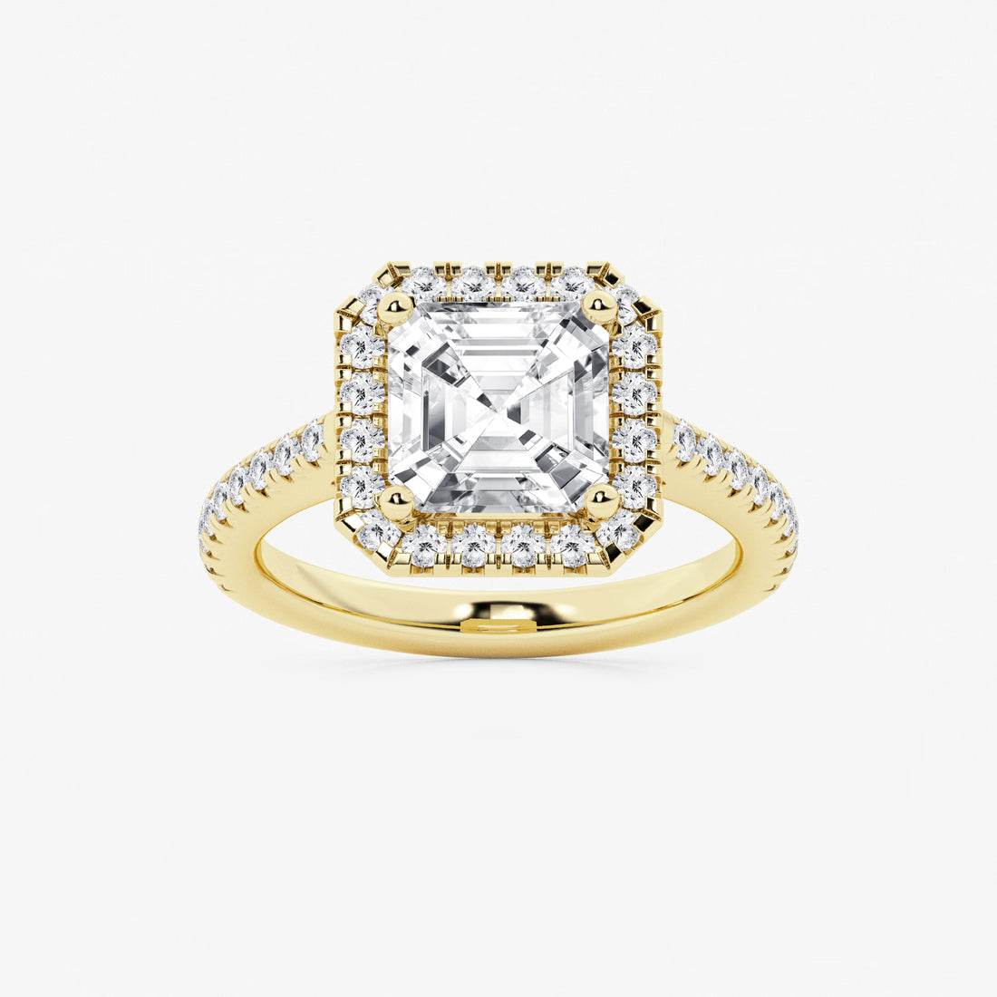 Étoile Asscher Lab Grown Diamond French Pavé Halo Engagement Ring