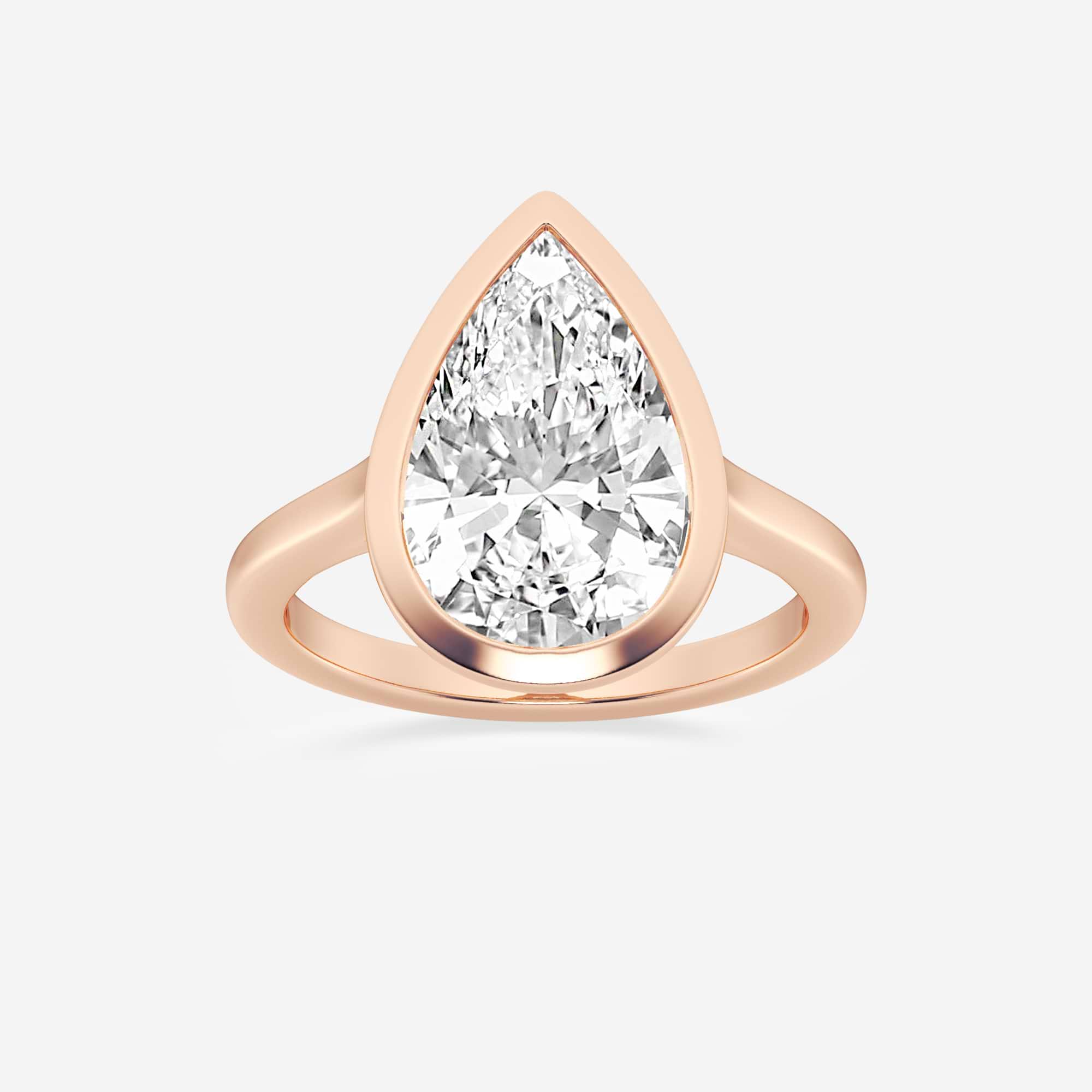 Pear Cut Lab Grown Diamond Engagement Ring, Full Bezel Set Pear Shape Diamond Ring