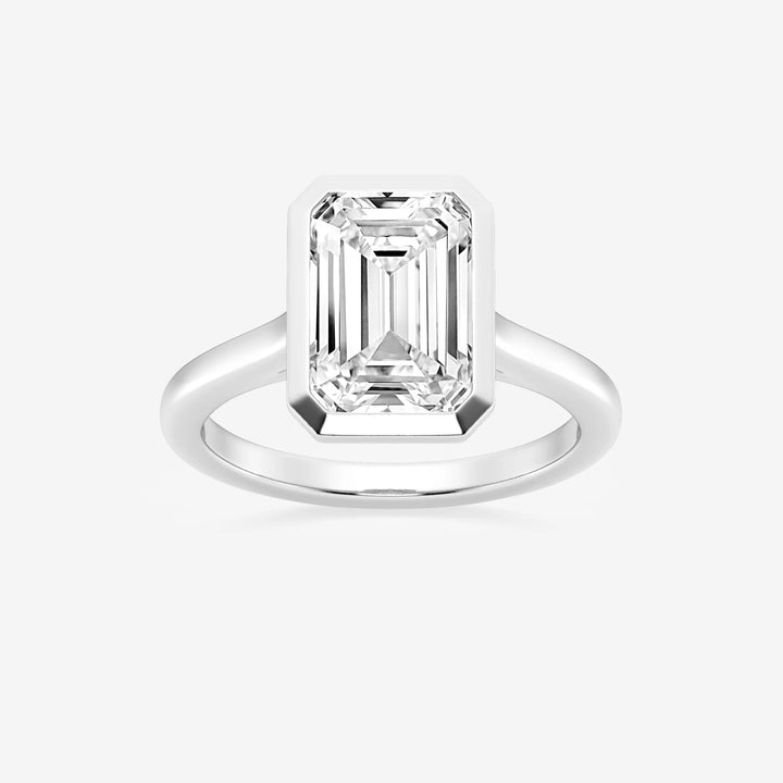 Emerald Cut Lab Diamond Bezel Set Engagement Ring
