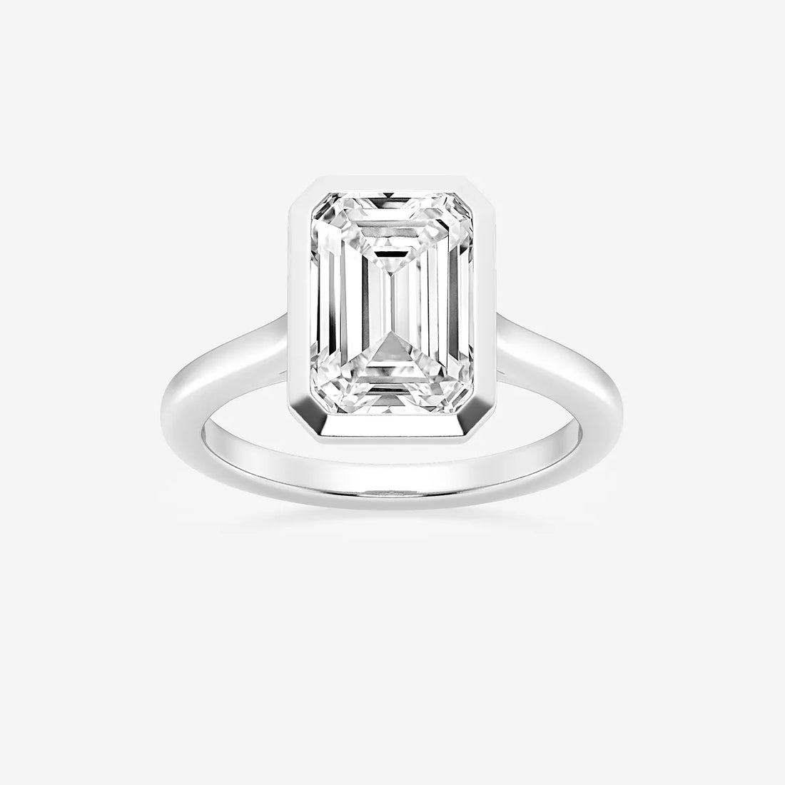Emerald Cut Lab Diamond Bezel Set Engagement Ring
