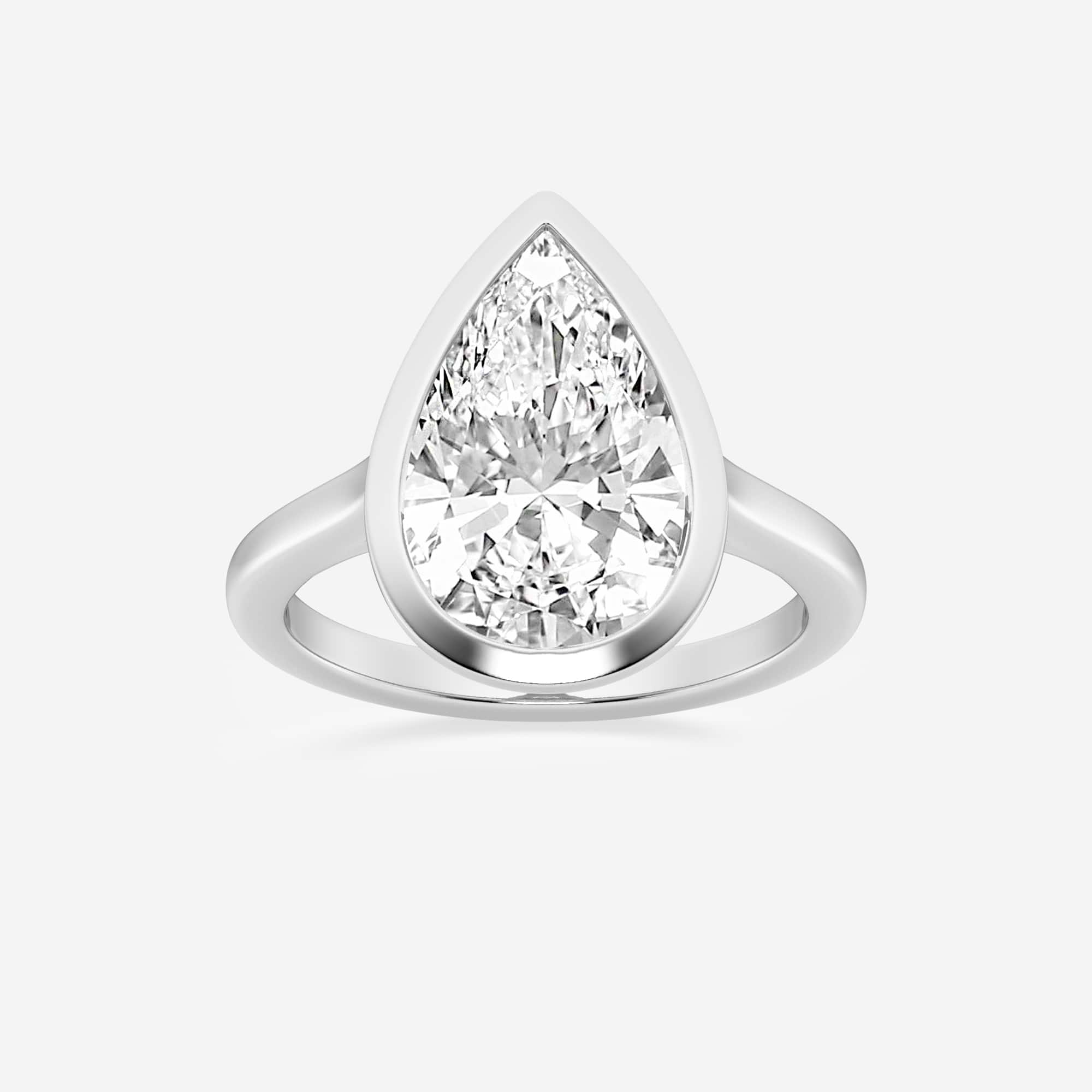Pear Cut Lab Grown Diamond Engagement Ring, Full Bezel Set Pear Shape Diamond Ring